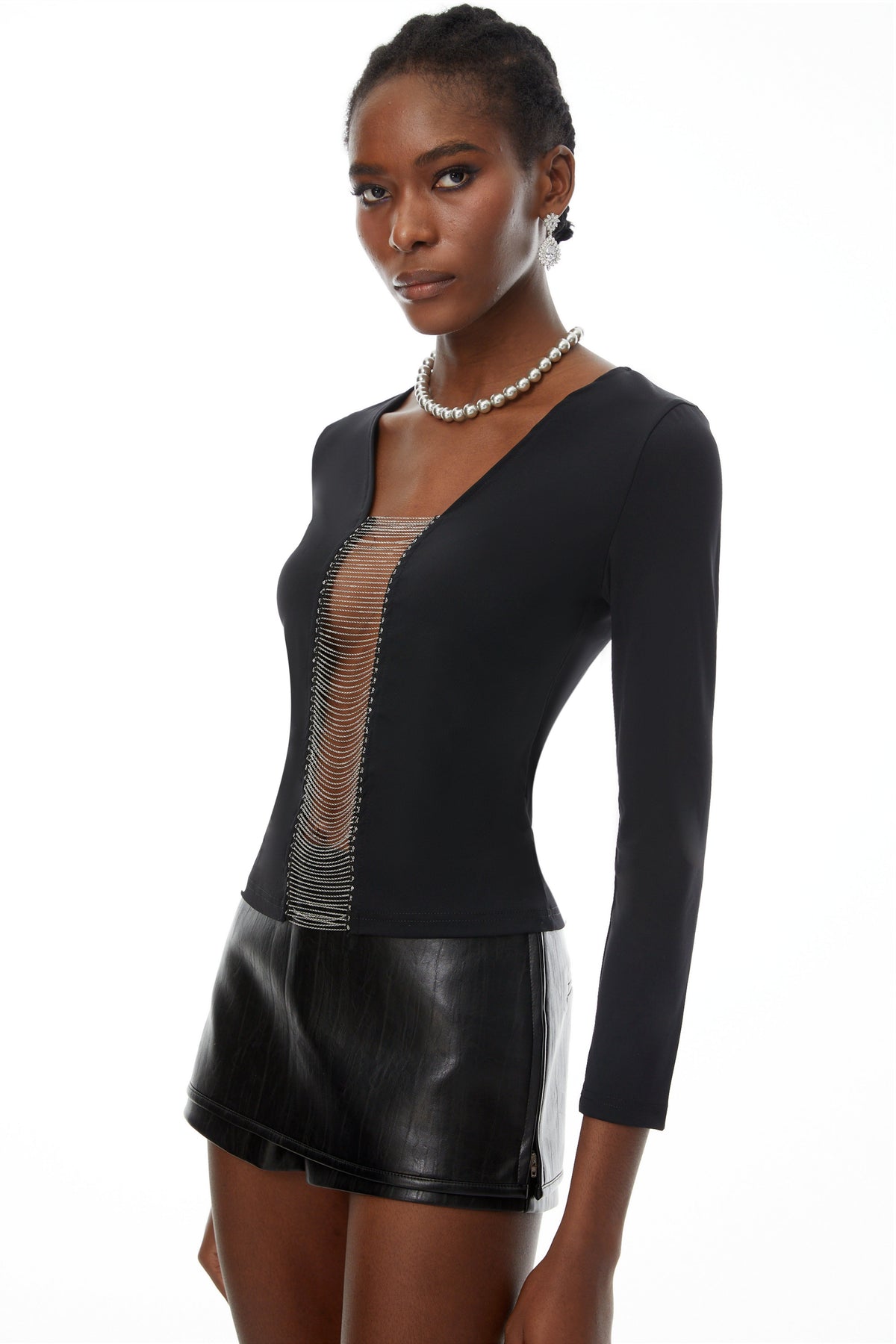 Terza Black Fringed Panel Crop Top