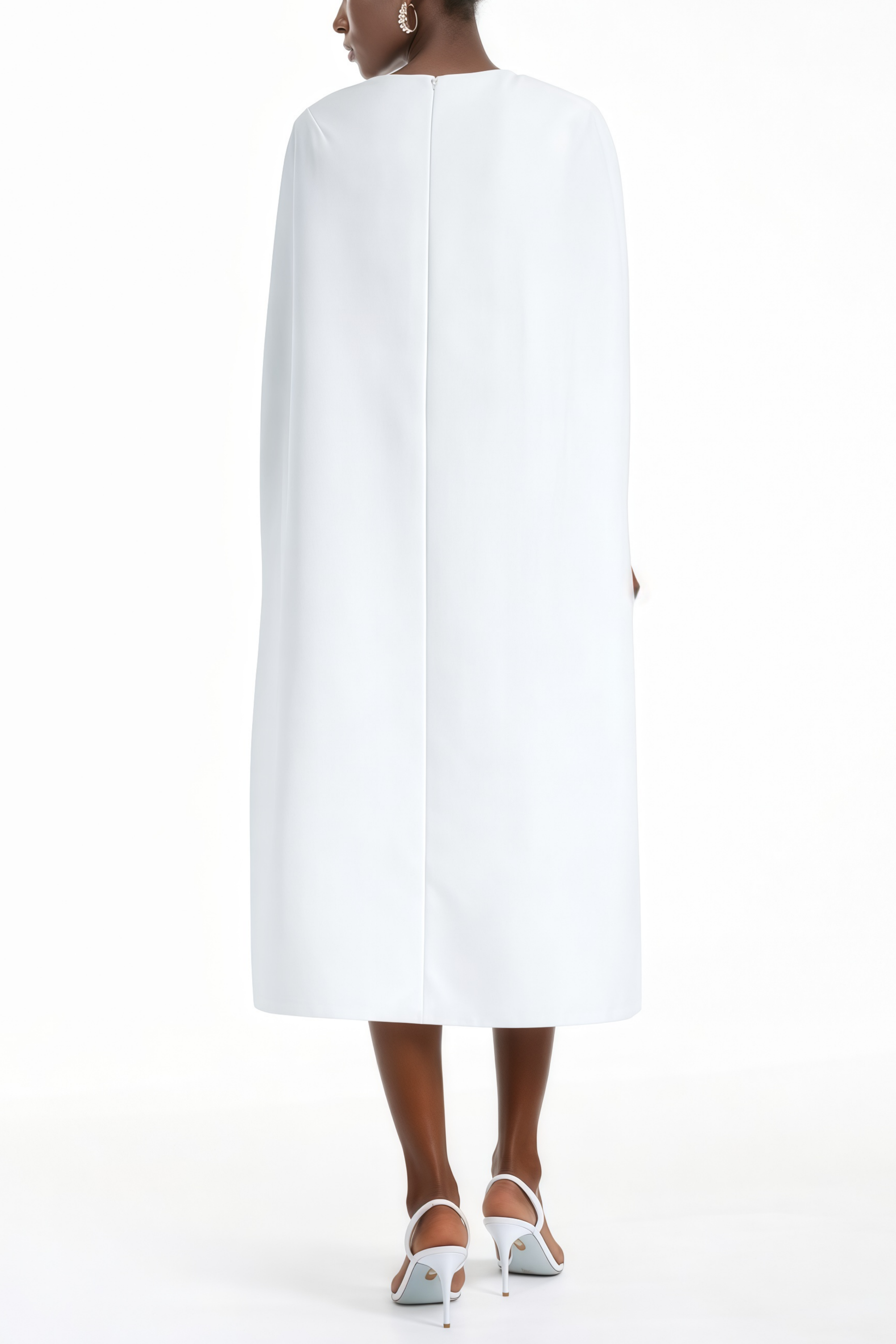 Tetyana White Cape Asymmetrical Midi Dress