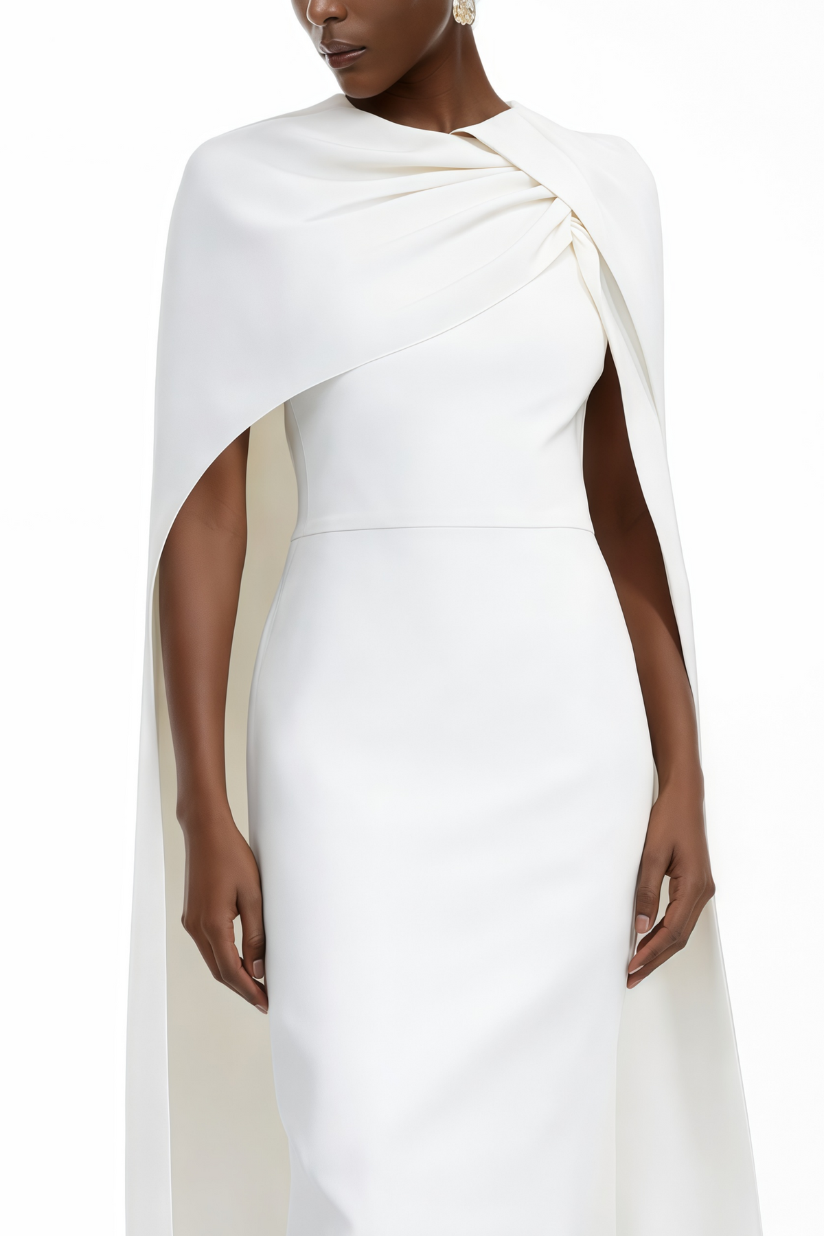 Tetyana White Cape Asymmetrical Midi Dress