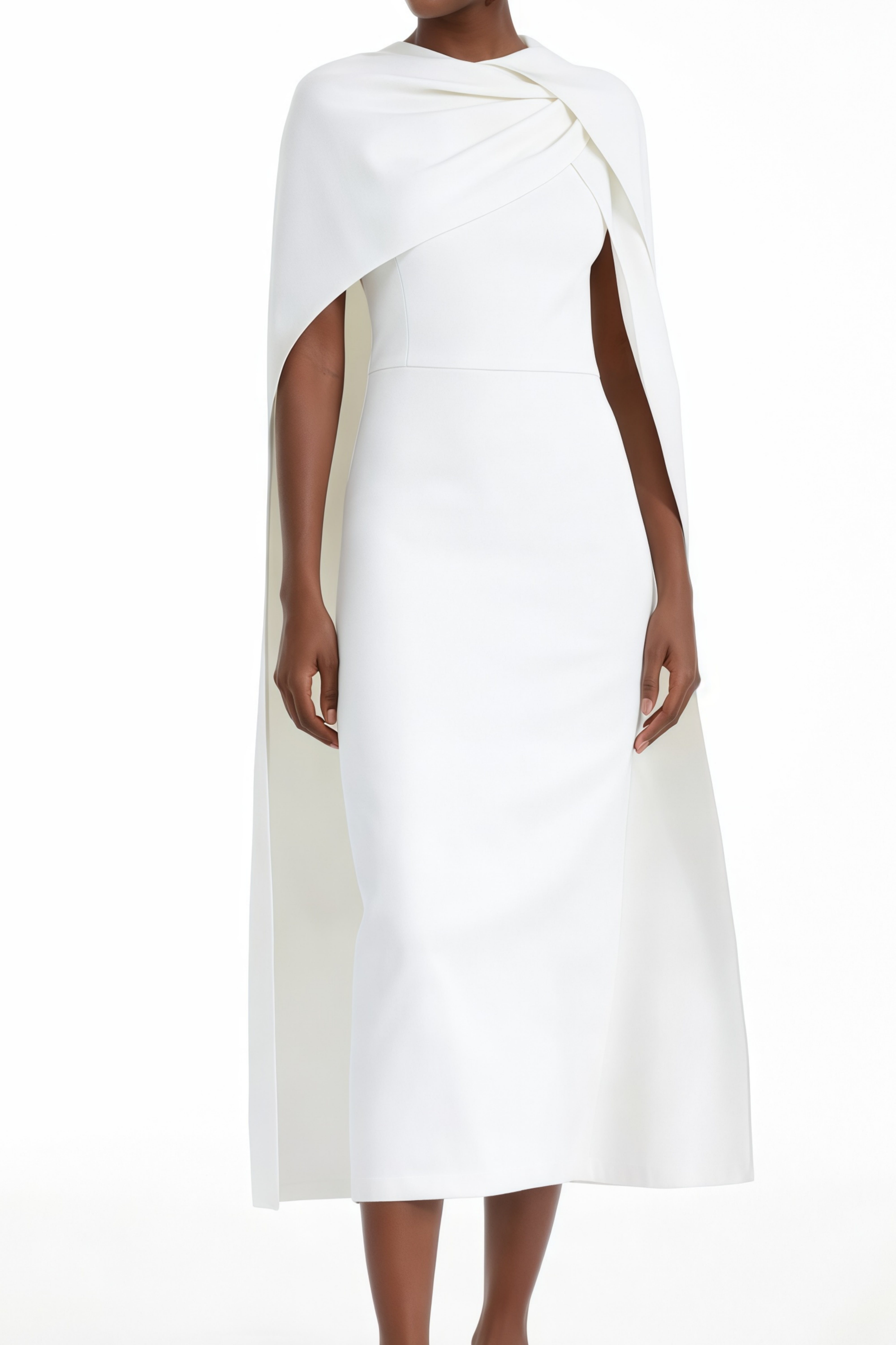 Tetyana White Cape Asymmetrical Midi Dress