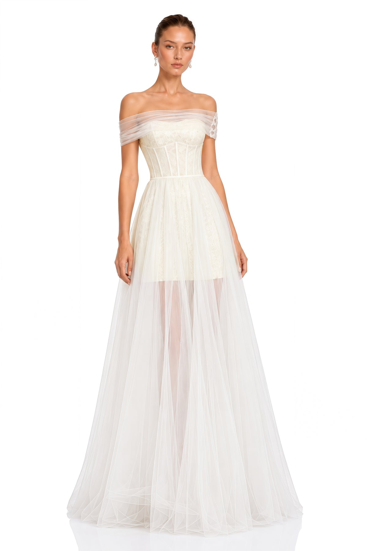 thalia white off-shoulder pleated maxi dress