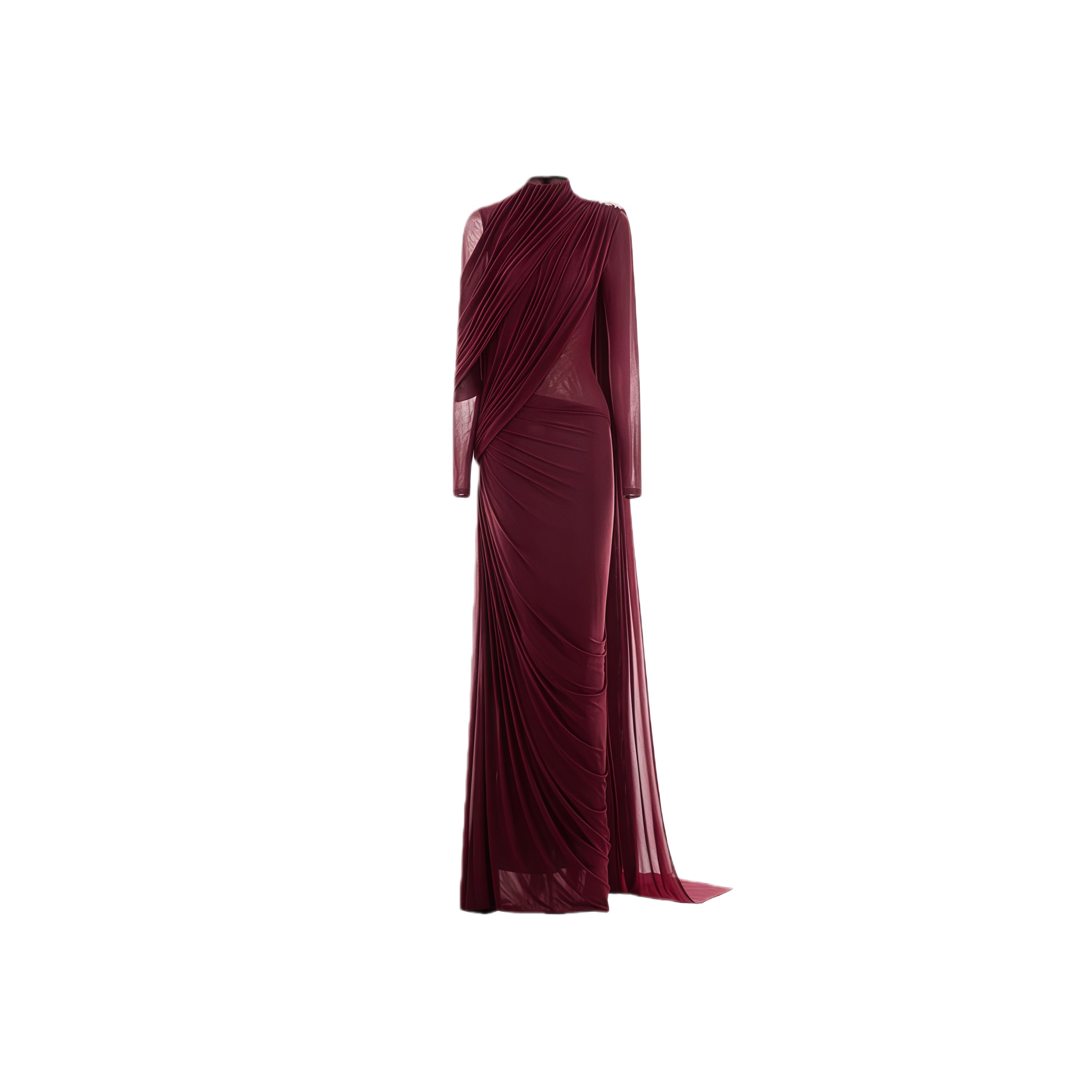 Newton Red Asymmetrical Ribbon Ruched Maxi Dress