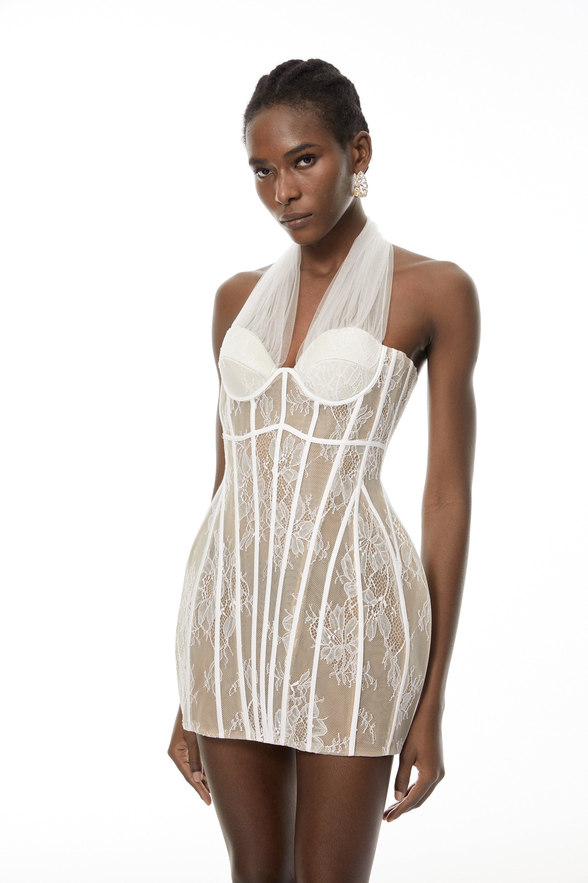 Thembeka White Halterneck Lace Mini Dress (Final Sale)