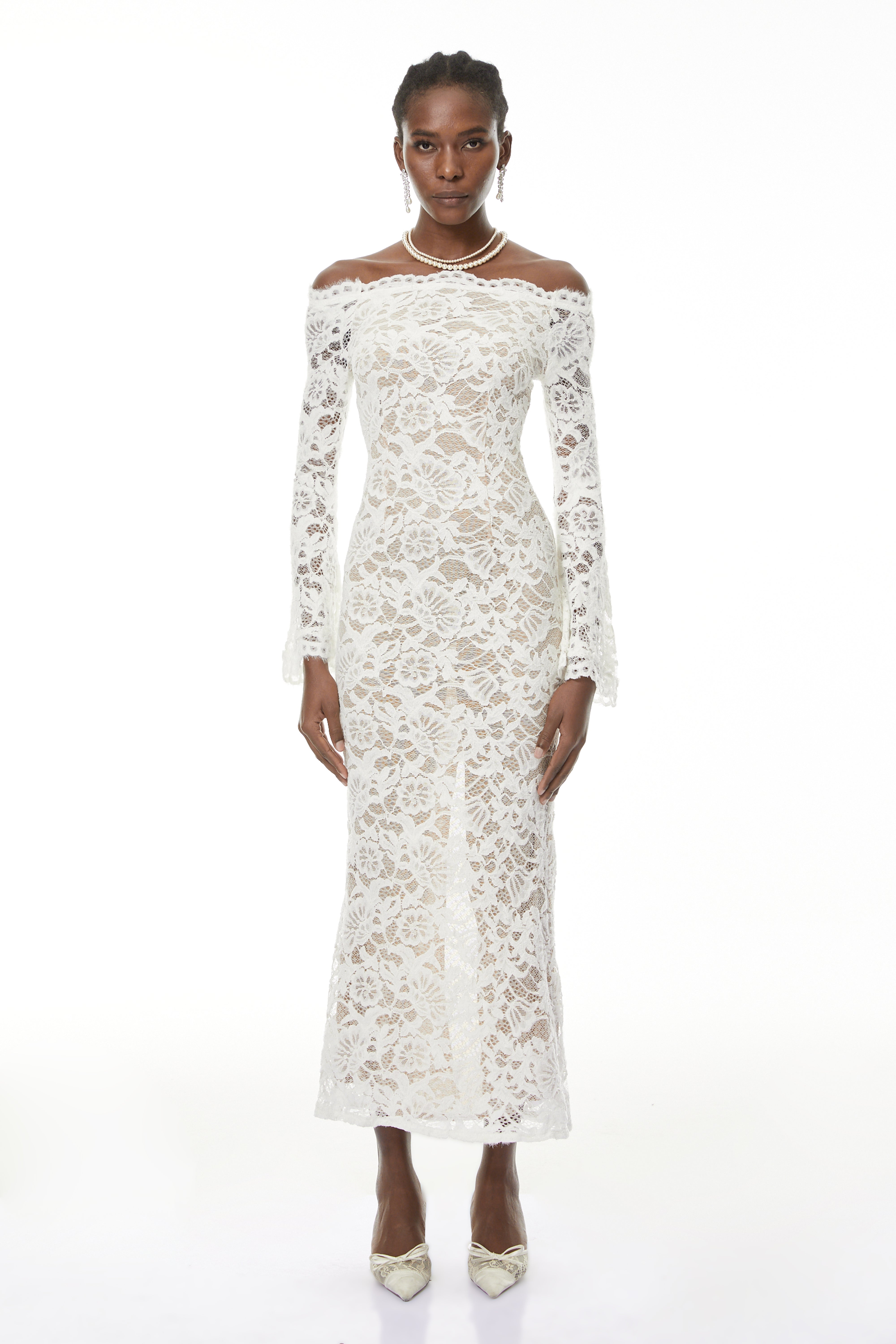 Theresa White Semi-Sheer Floral Lace Maxi Dress (Final Sale-US Only)