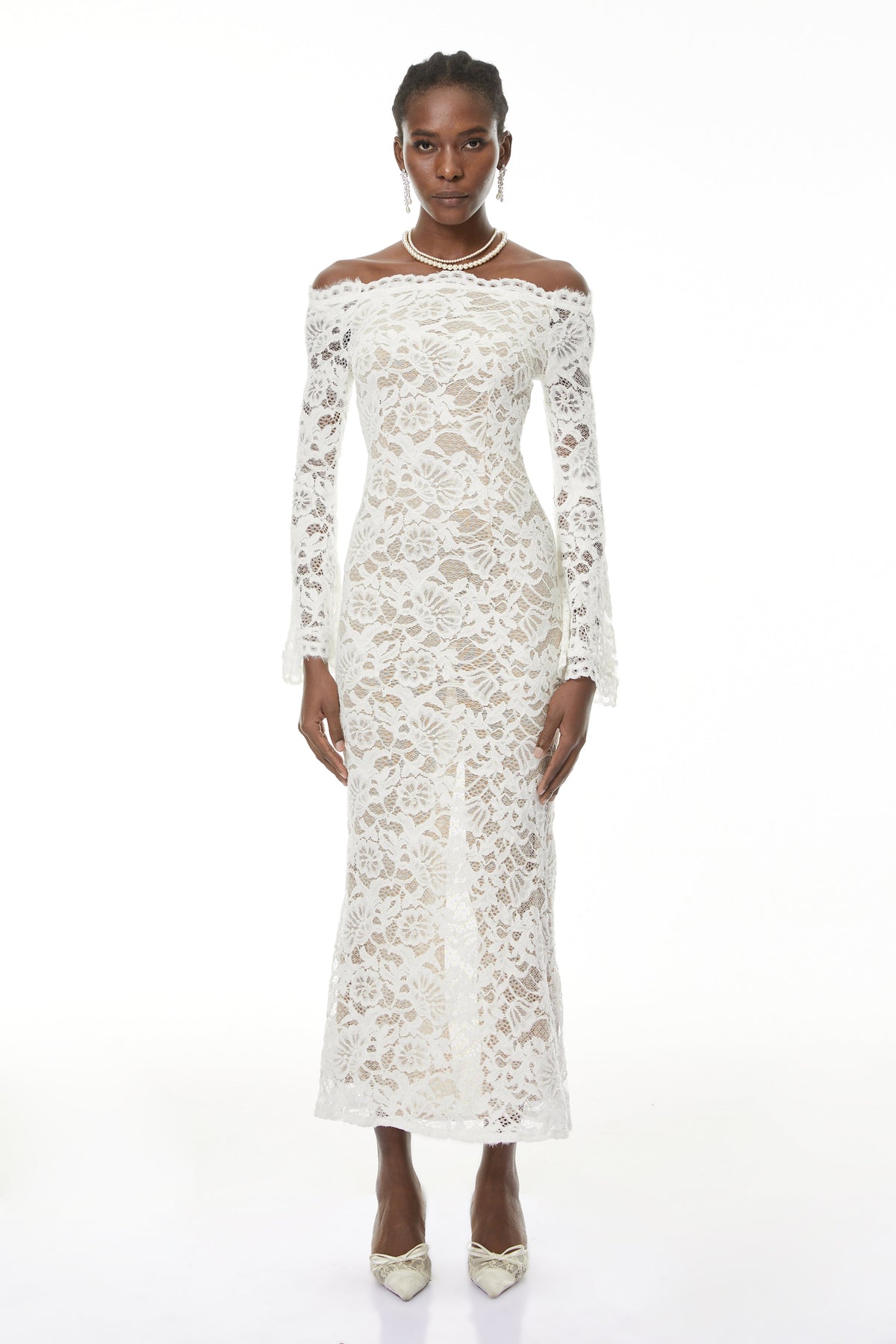 Theresa White Semi-Sheer Floral Lace Maxi Dress (Final Sale-US Only)