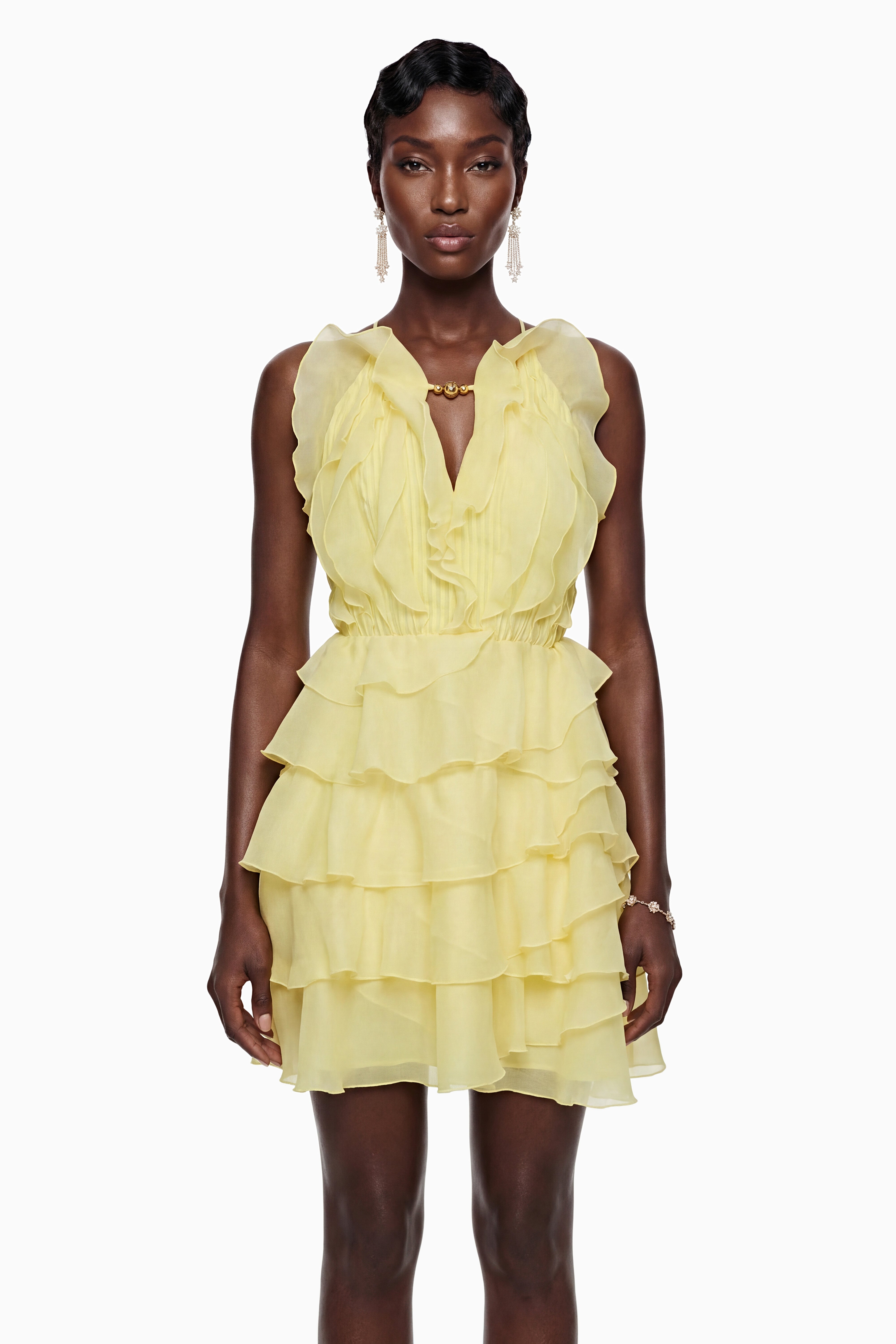 Thulisile Pale Yellow Halterneck Ruffled Mini Dress
