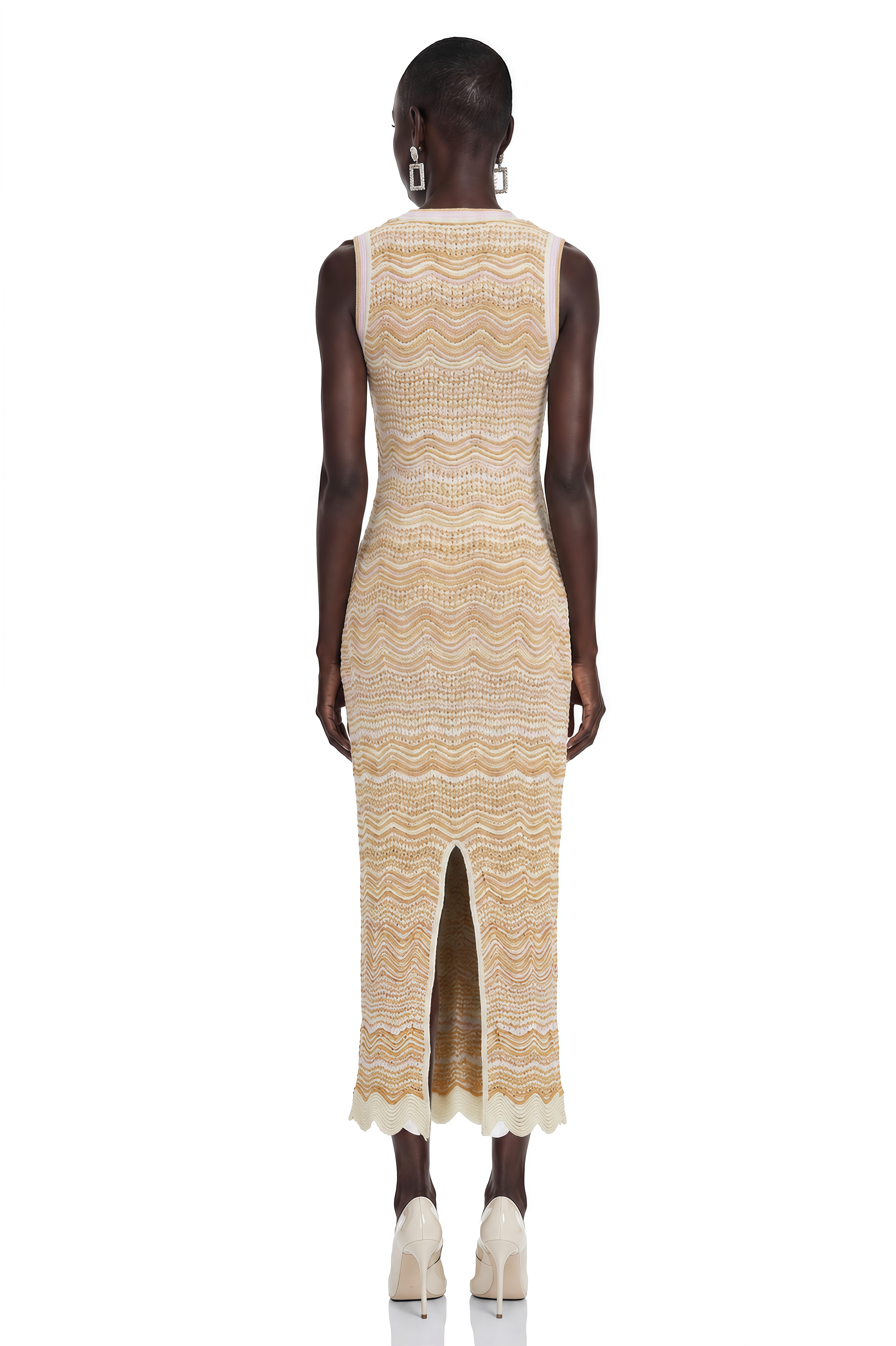 Tracy Cream Zigzag Weave Round Neck Maxi Dress