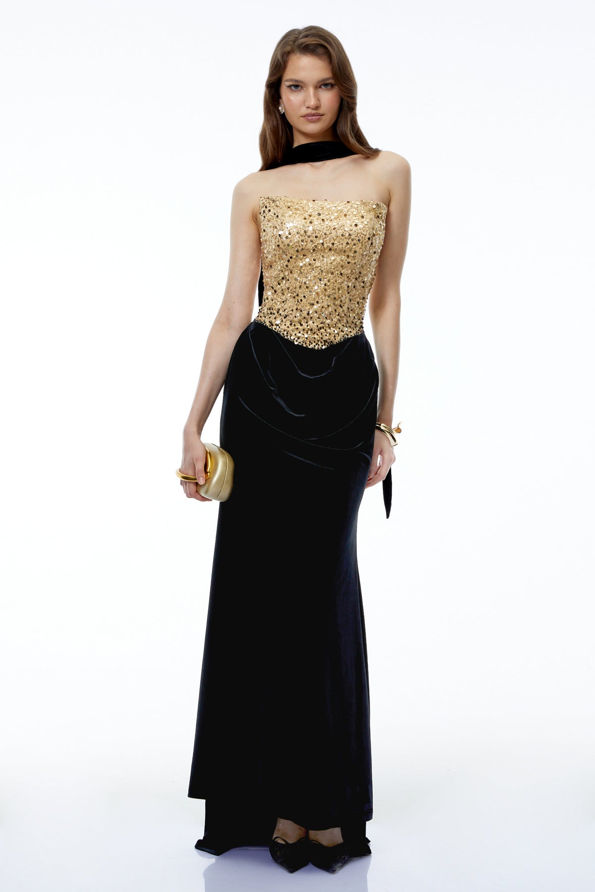 tui black ruched maxi dress with front slit
