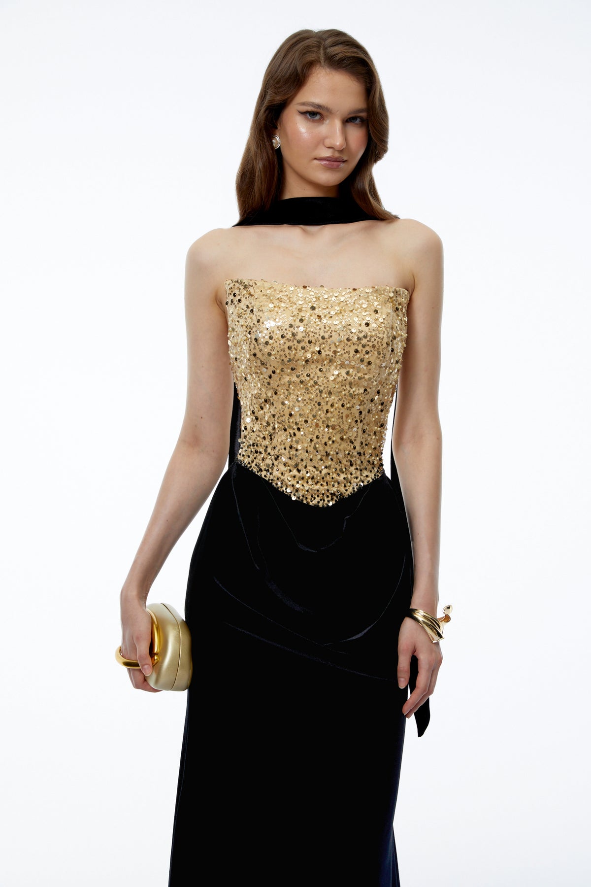 tui black ruched maxi dress with front slit