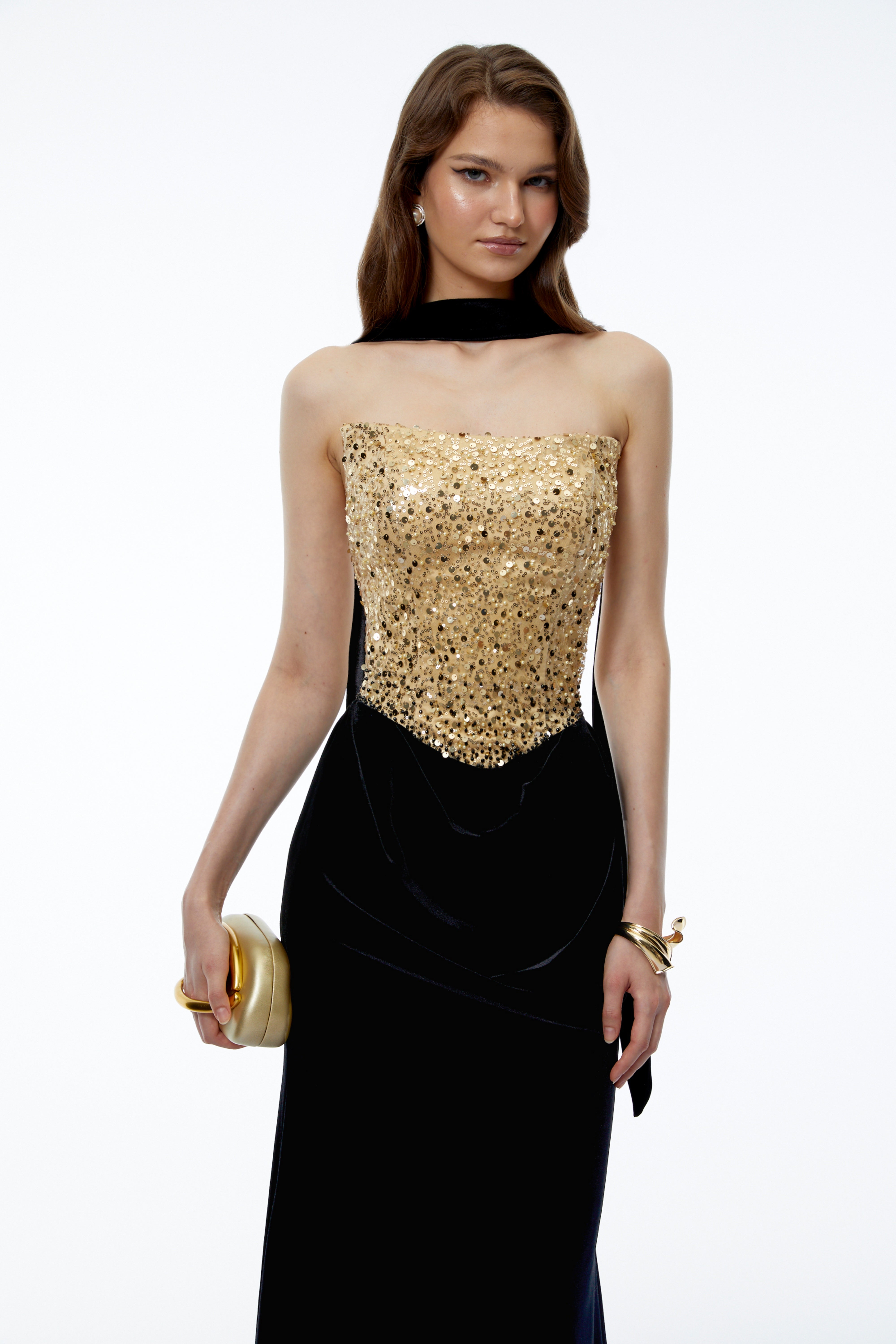Tui Black Ruched Maxi Dress with Front Slit