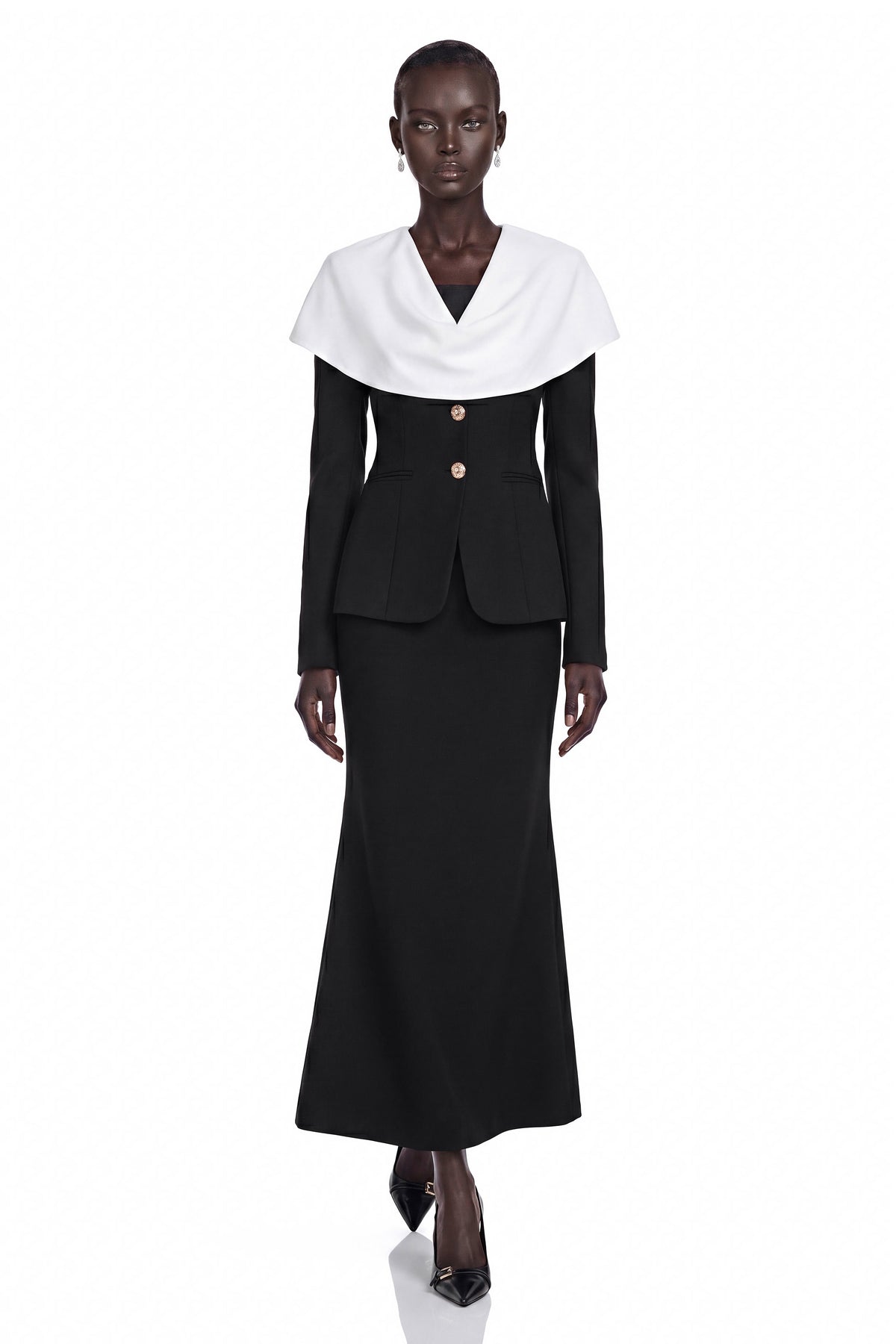 Uliana Black Color Block Fishtail Midi Dress