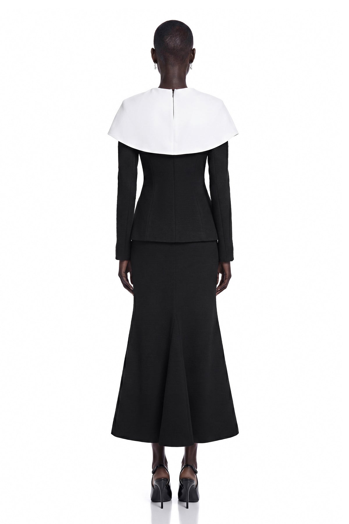 Uliana Black Color Block Fishtail Midi Dress