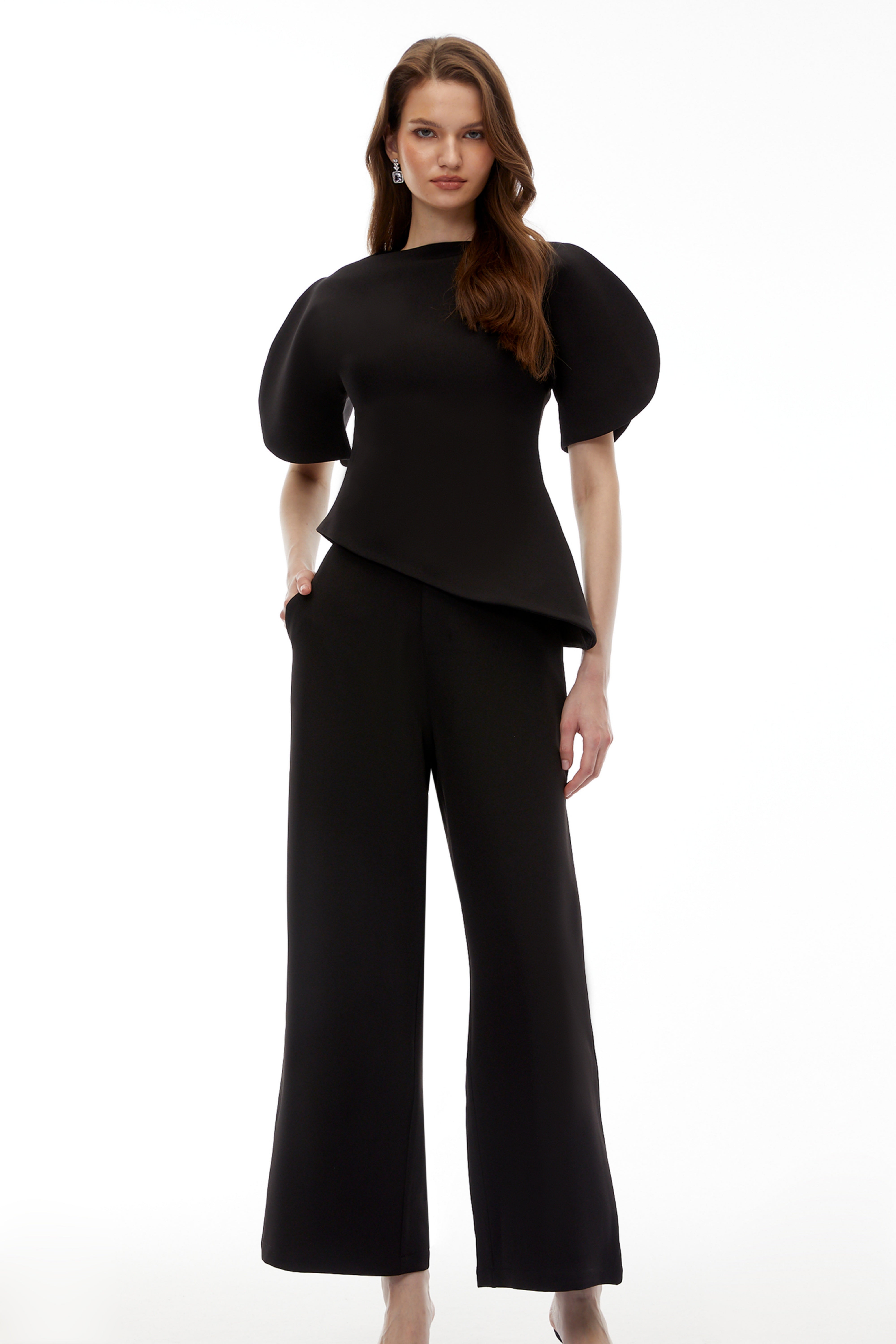 Uliana Black Puff Sleeve Top & Trousers Set