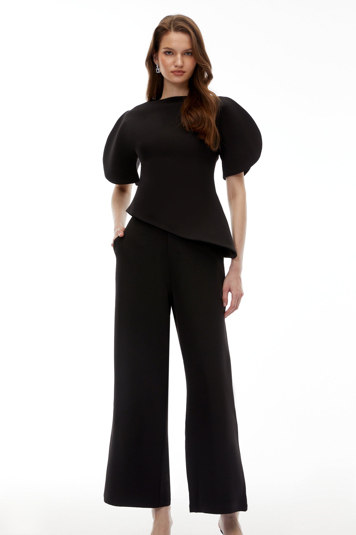 Uliana Black Puff Sleeve Top & Trousers Set