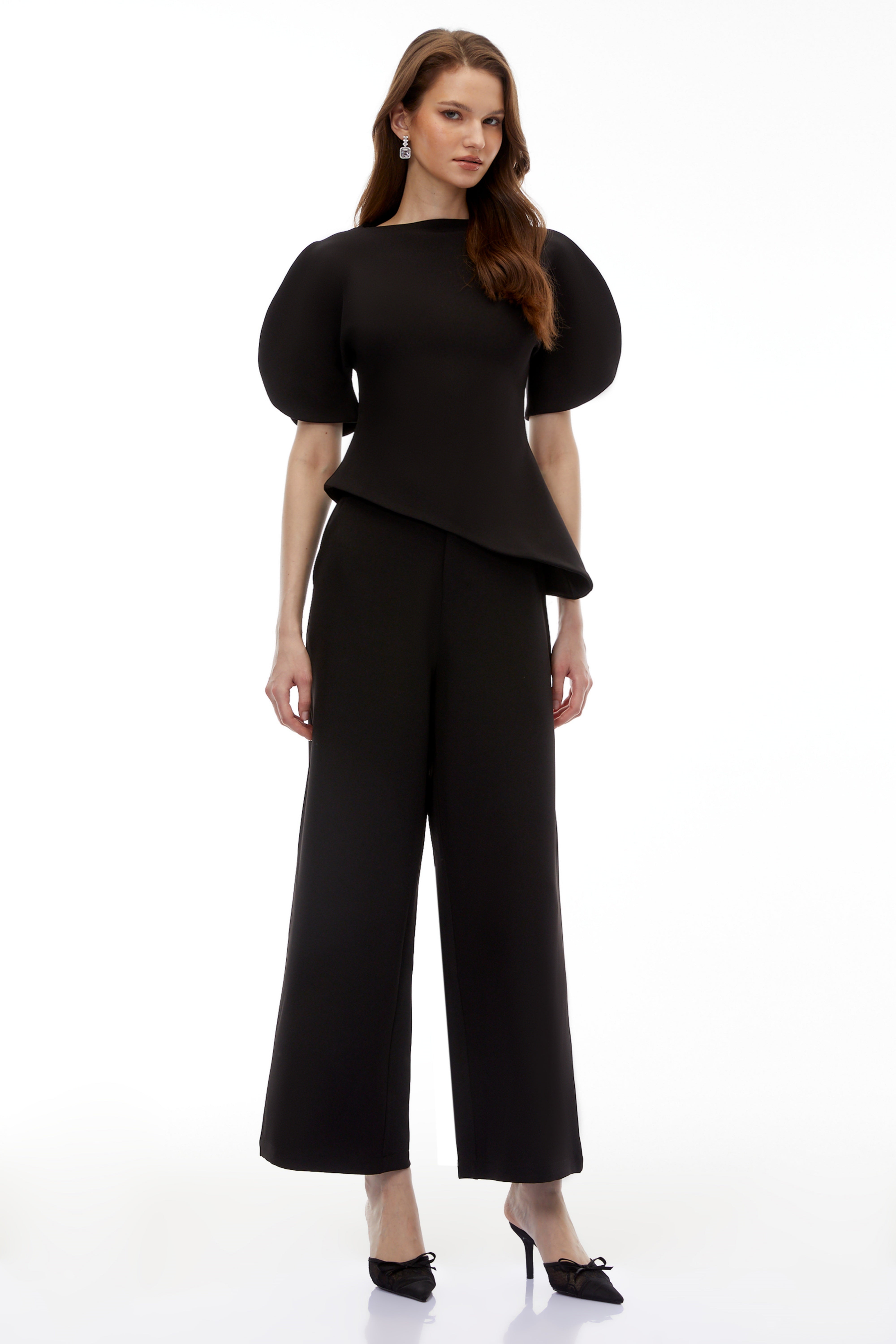 Uliana Black Puff Sleeve Top & Trousers Set
