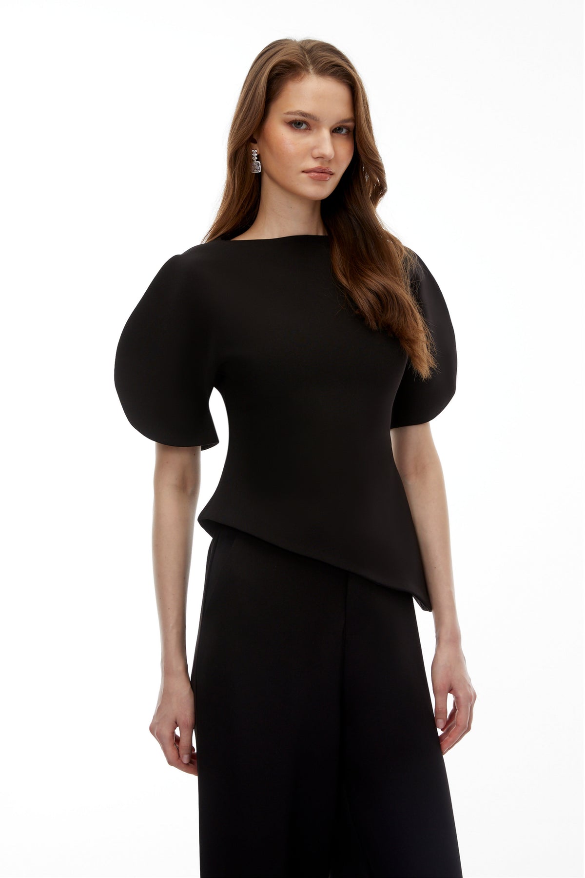 Uliana Black Puff Sleeve Top & Trousers Set