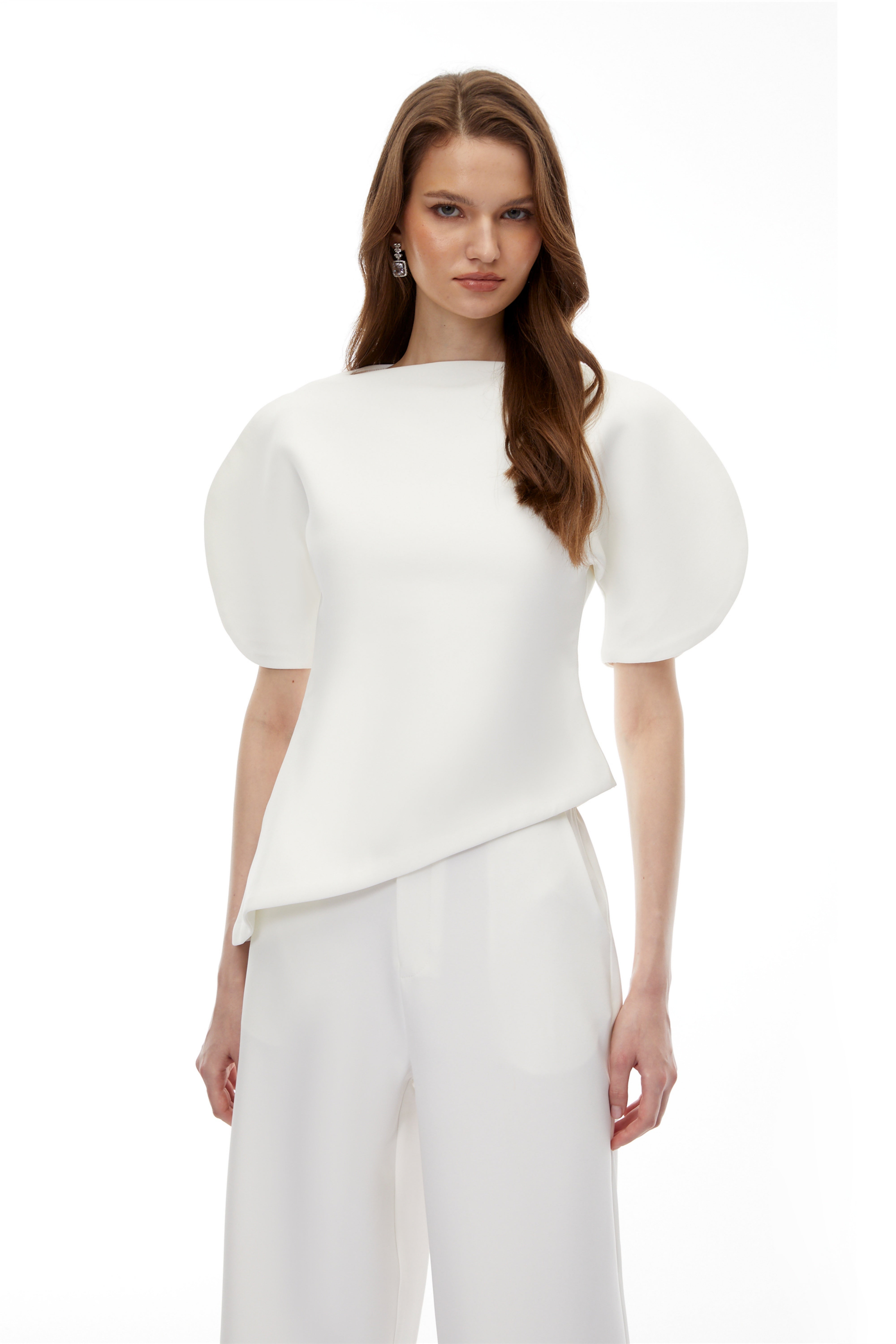 Uliana White Puff Sleeve Top & Trousers Set