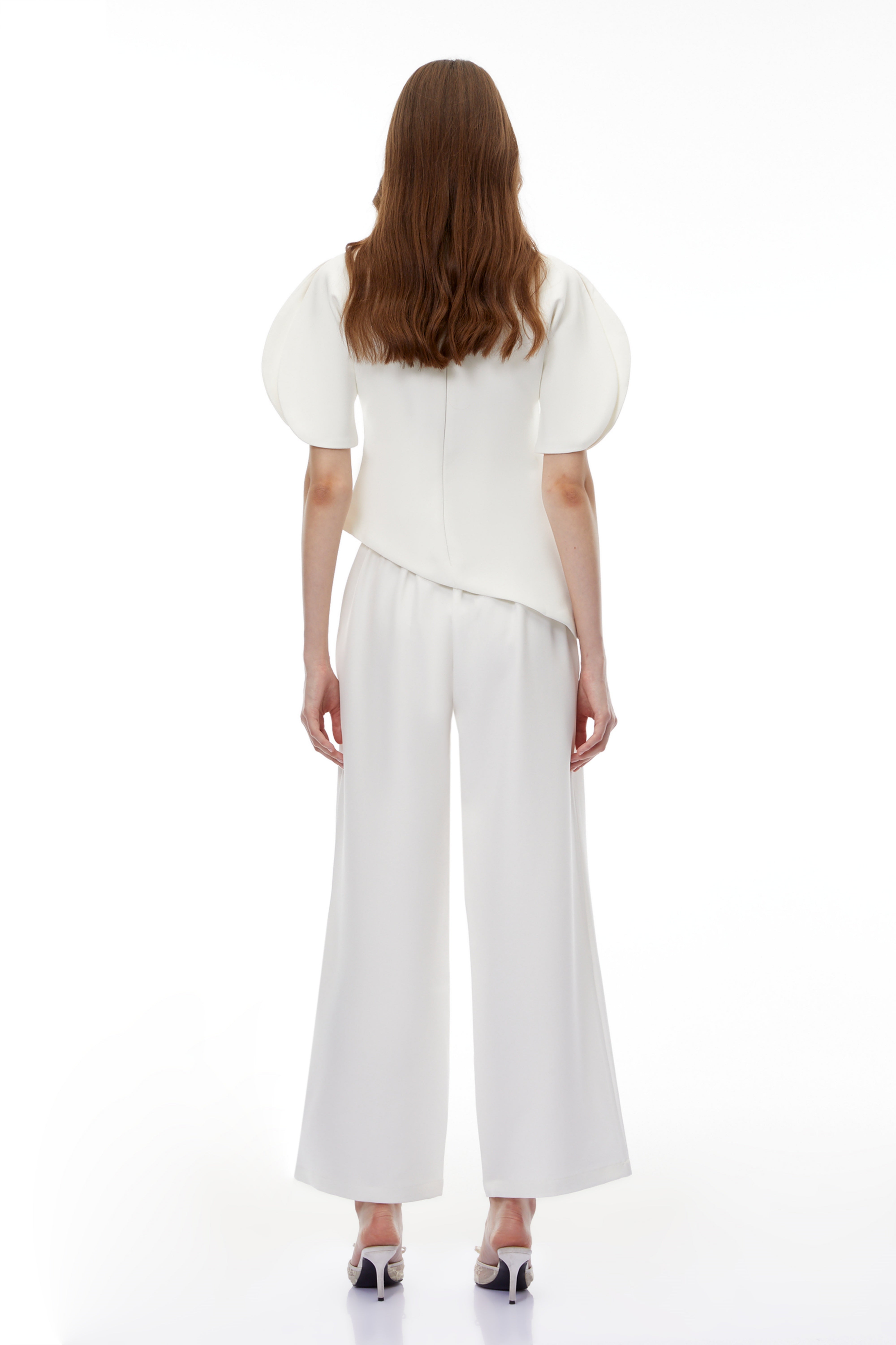 Uliana White Puff Sleeve Top & Trousers Set