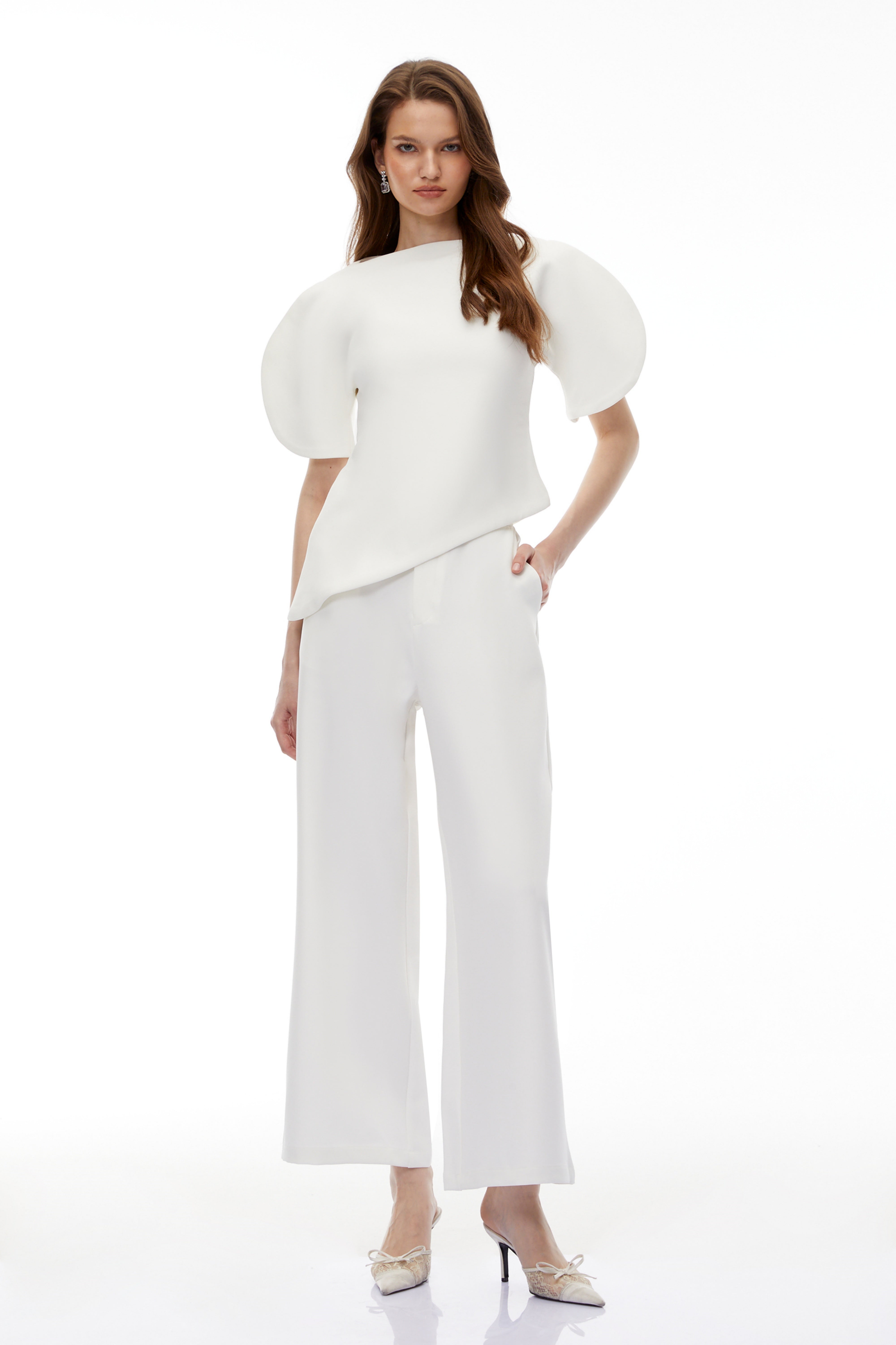 Uliana White Puff Sleeve Top & Trousers Set