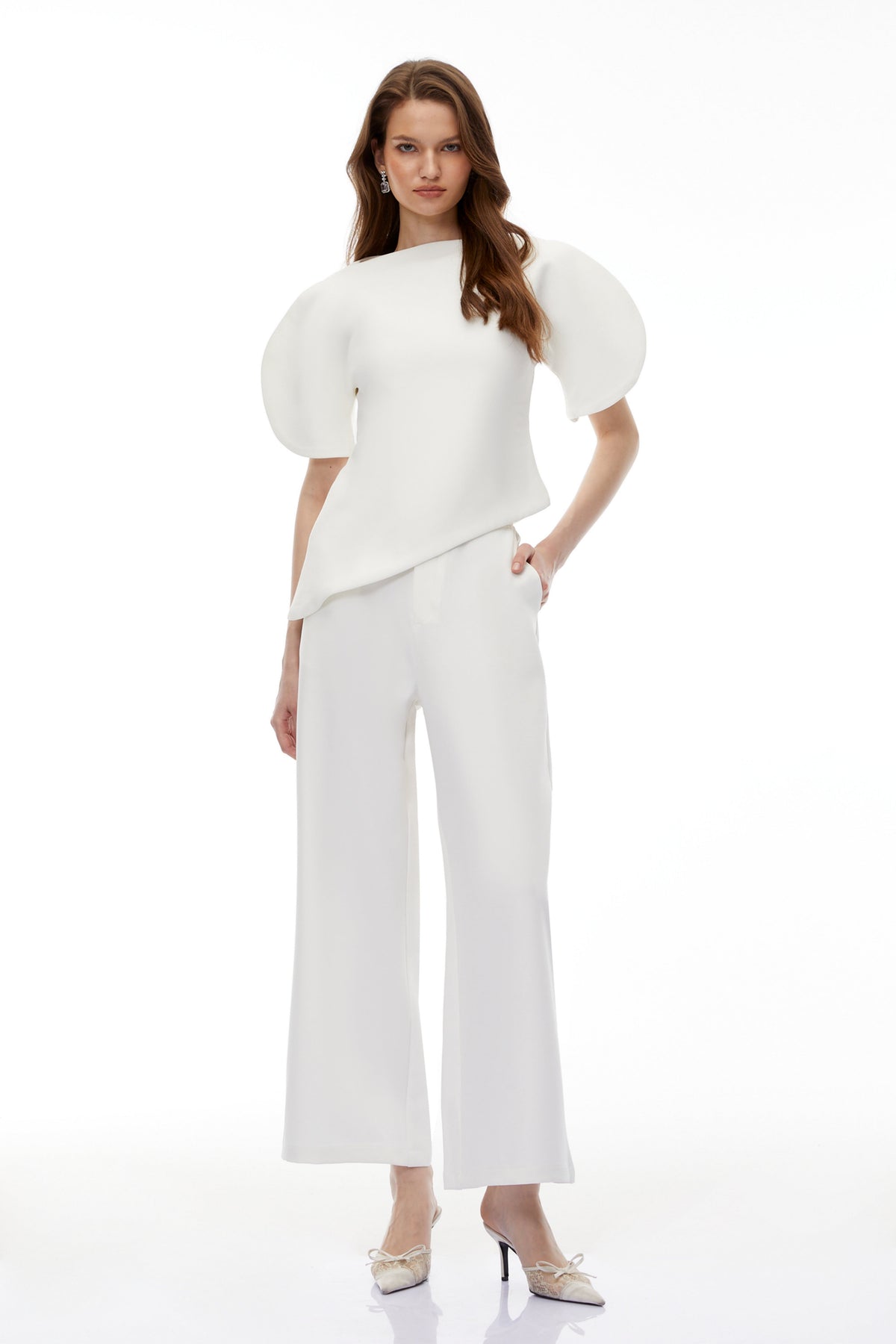 Uliana White Puff Sleeve Top & Trousers Set