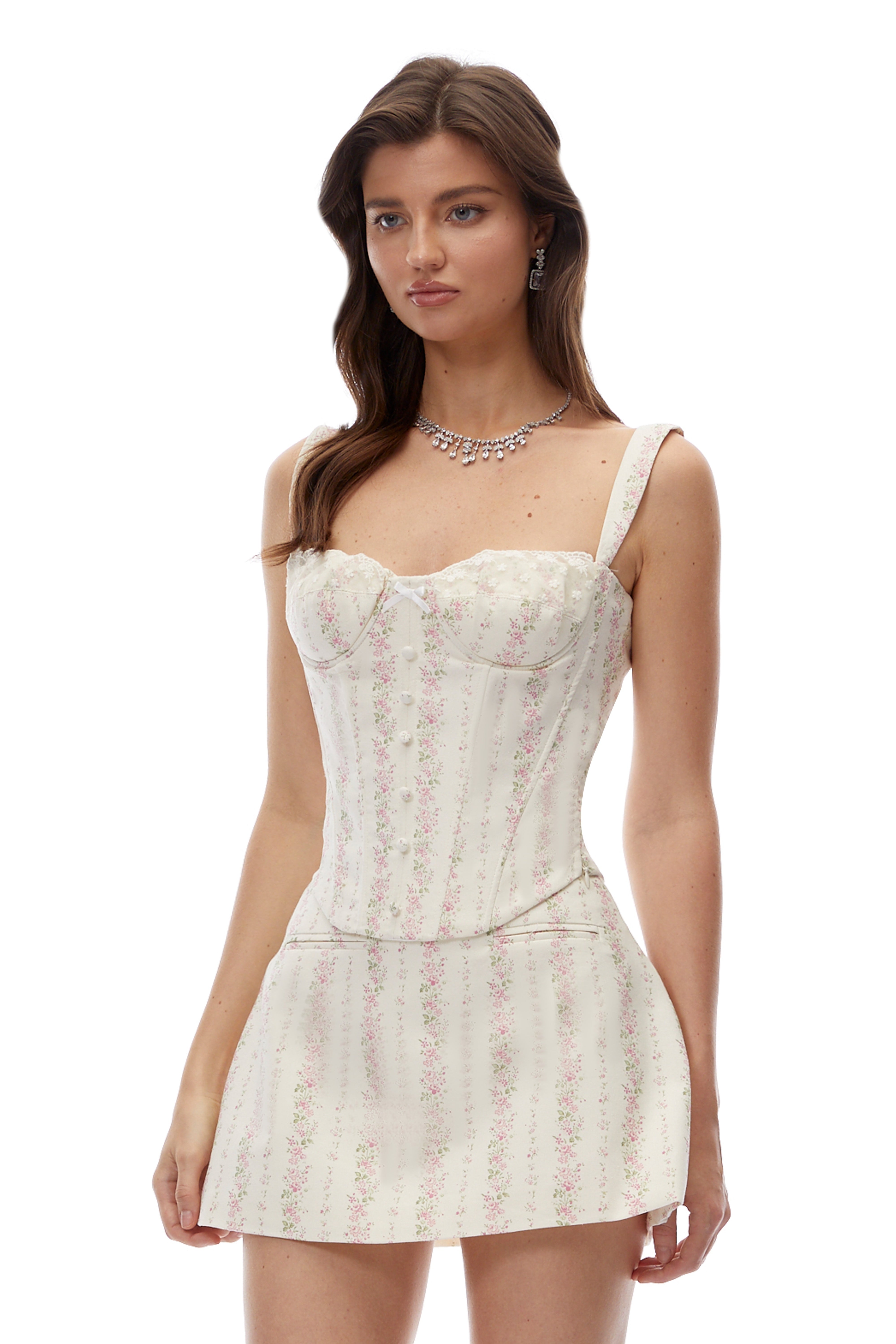 Ursula White Sleeveless Floral Print Top & Skirt Set