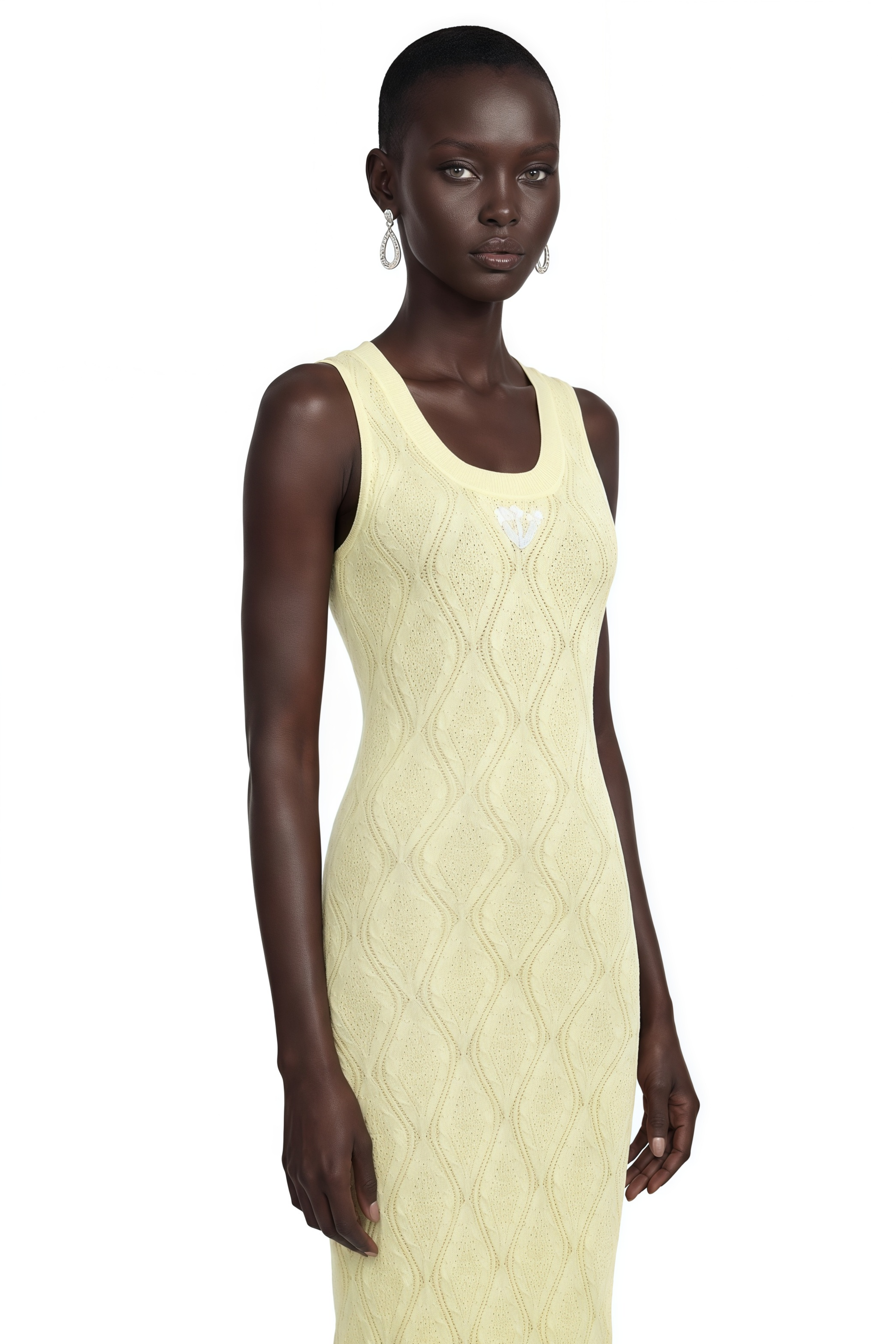 Vale Yellow U-Neck Maxi Dress with Lace Trim