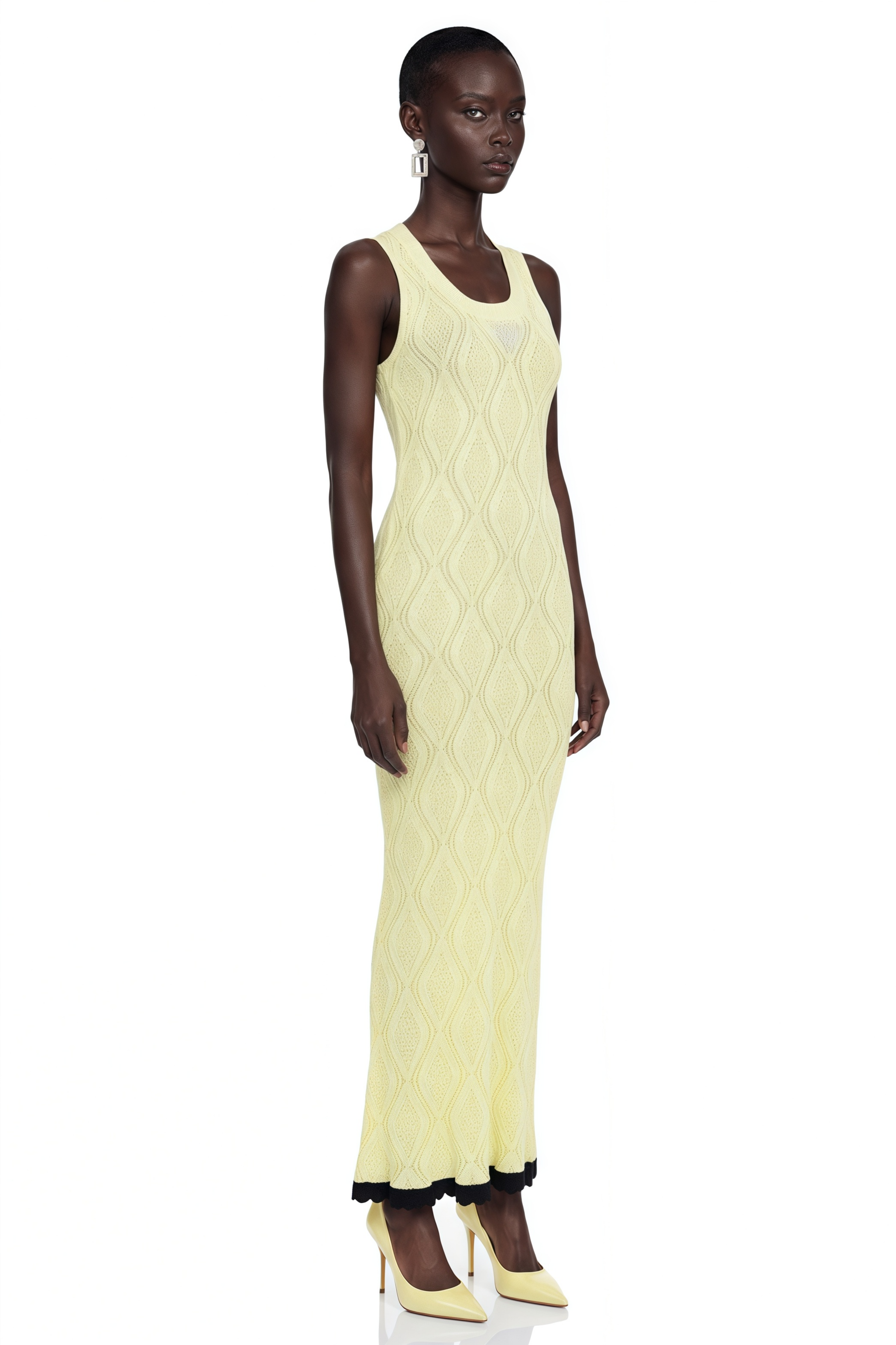 Vale Yellow U-Neck Maxi Dress with Lace Trim