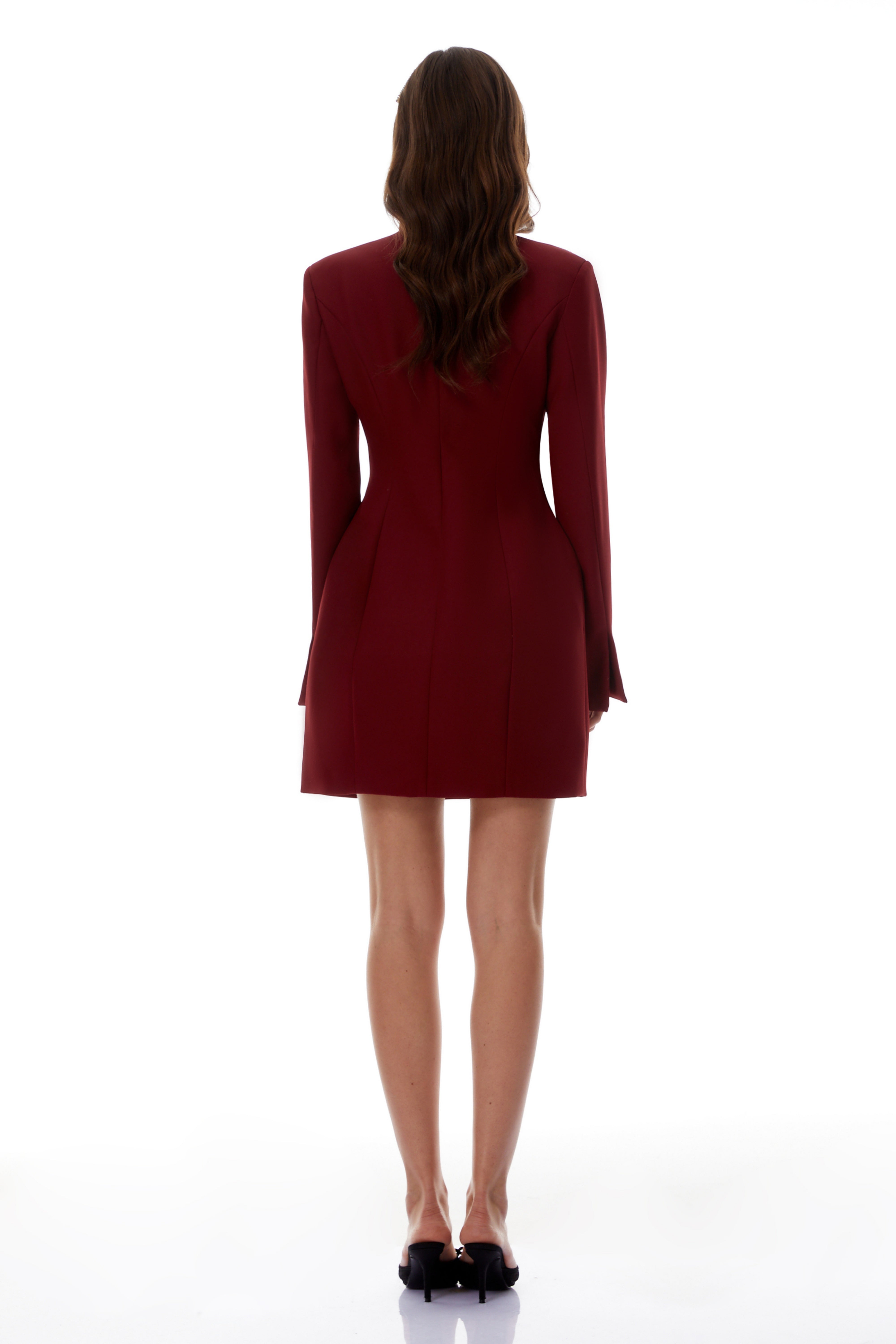 Valeria Burgundy Stand Collar Long Sleeve Mini Dress (Final Sale)