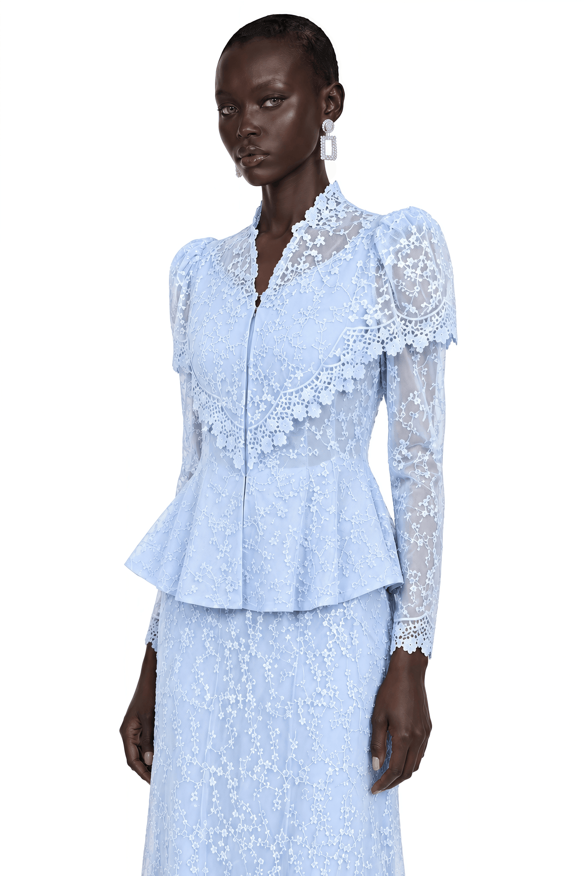 valerie blue puff sleeve blouse & maxi skirt set