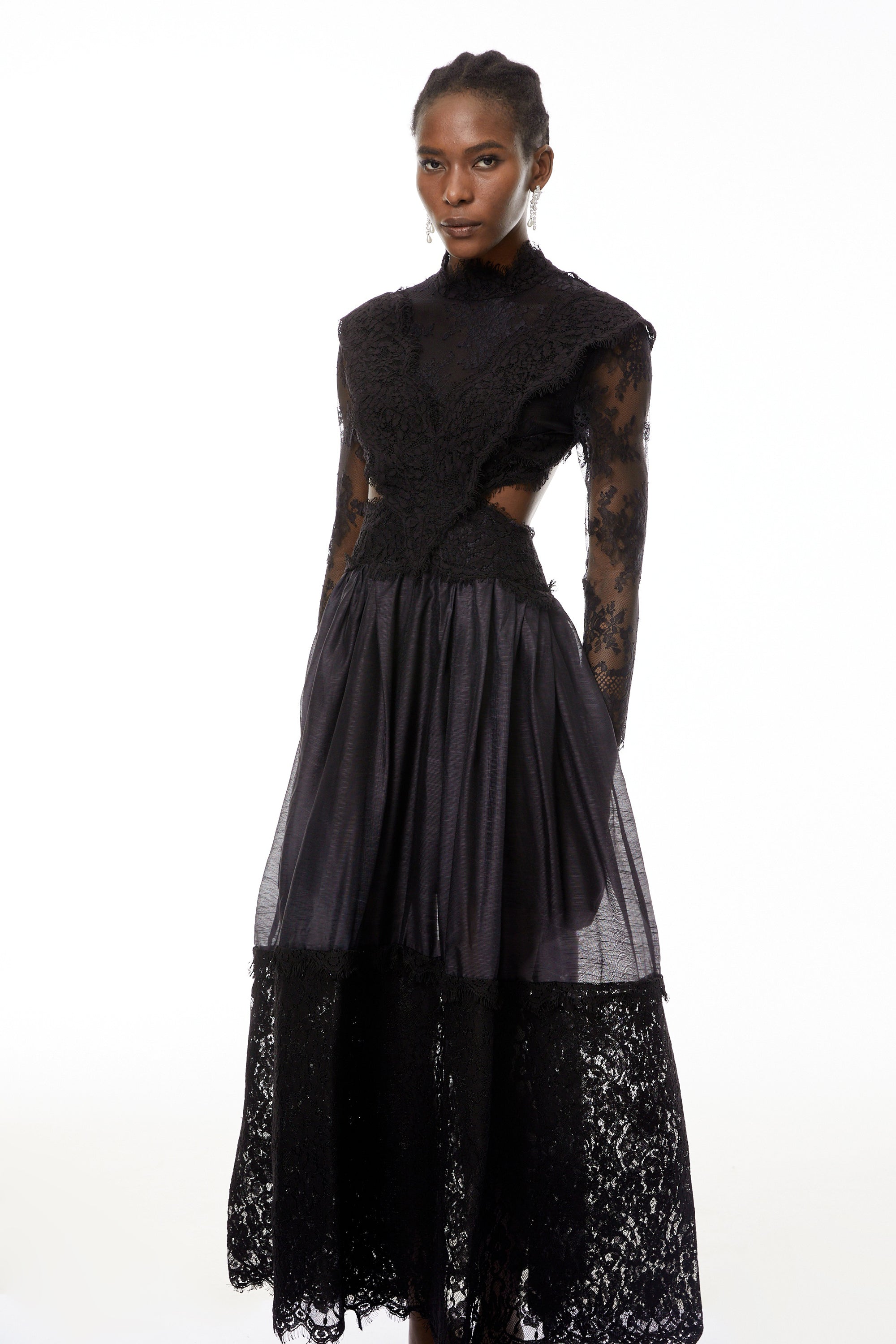 Vanessa Black Sheer Lace Maxi Dress