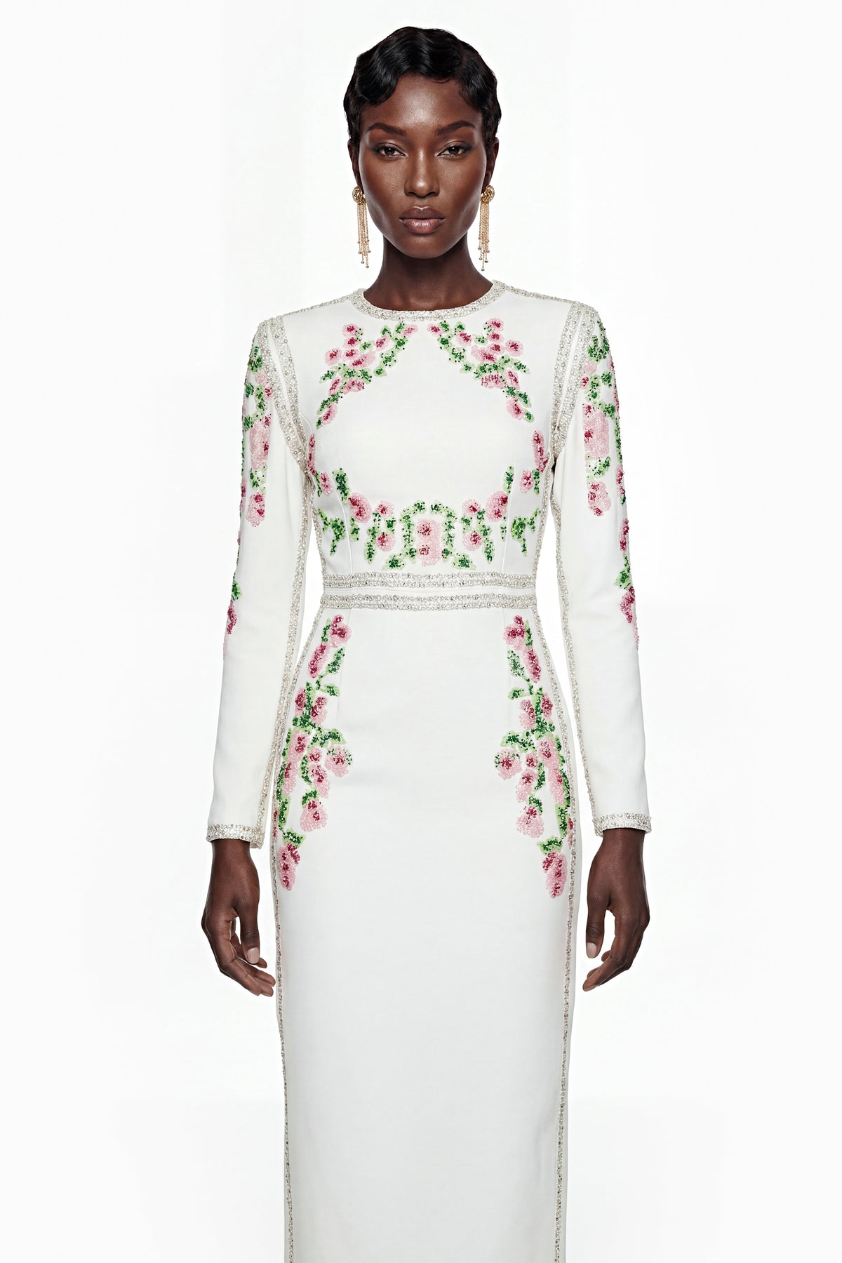 Vanessa White Floral Maxi Dress with Side Slit