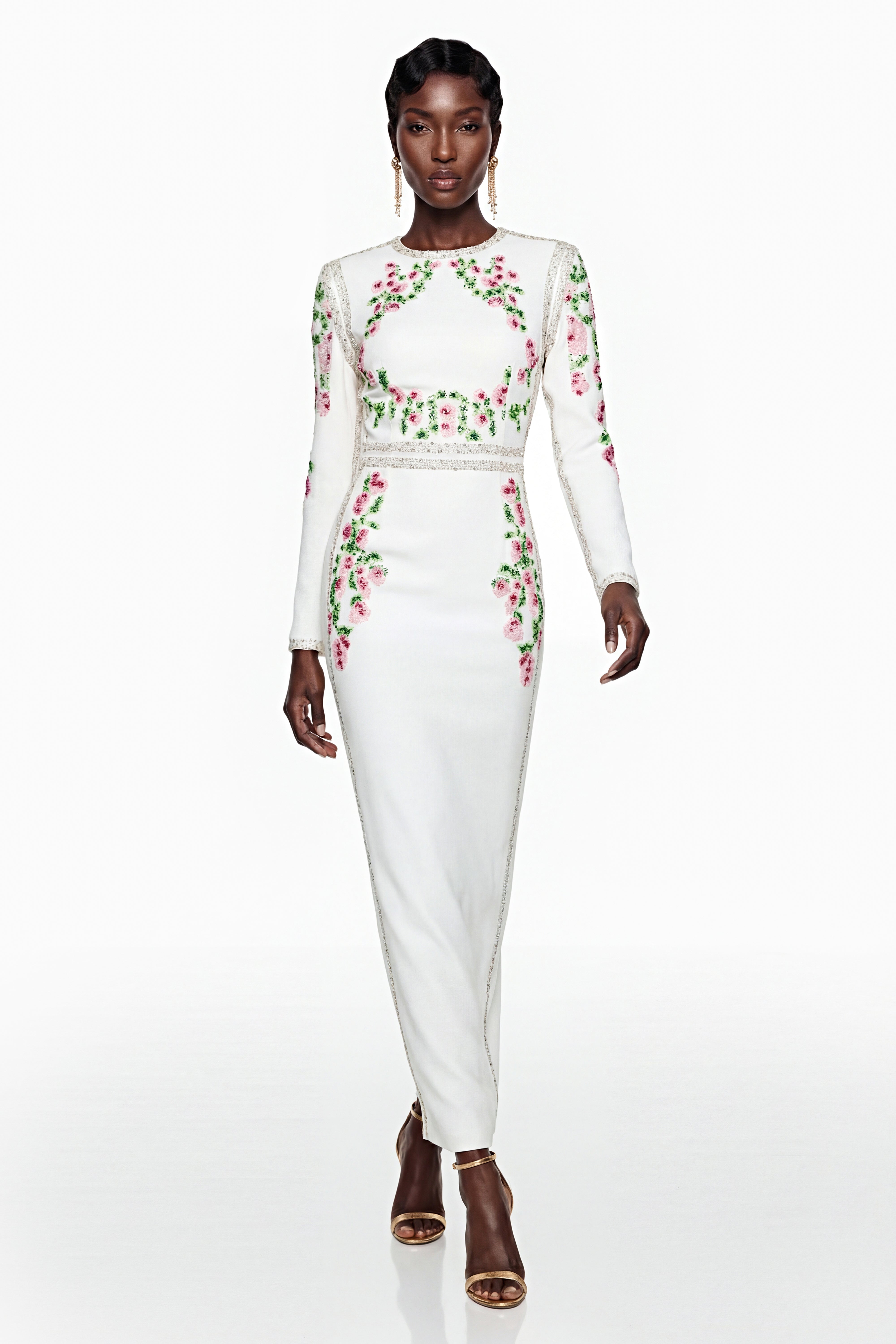 Vanessa White Floral Maxi Dress with Side Slit