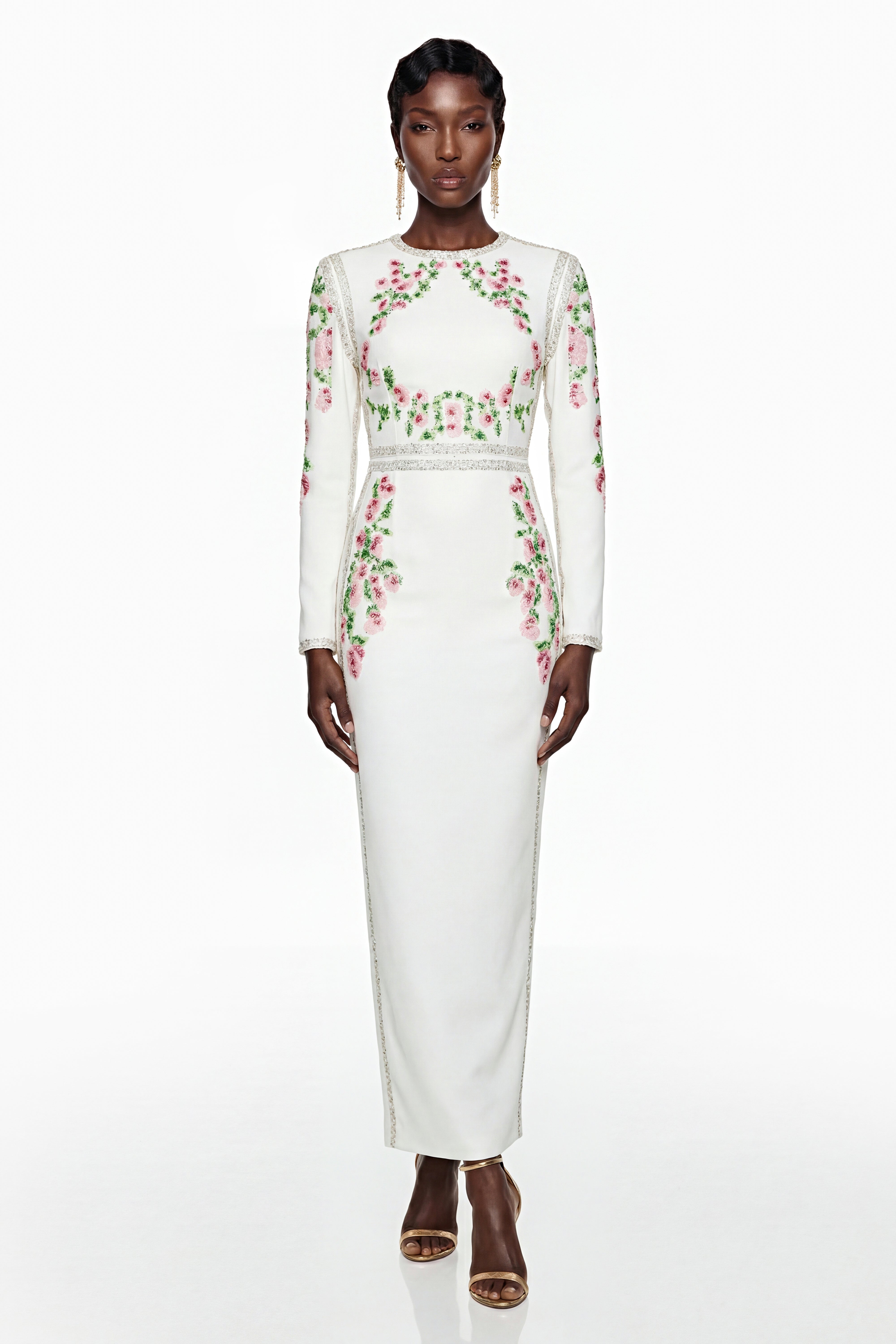 Vanessa White Floral Maxi Dress with Side Slit