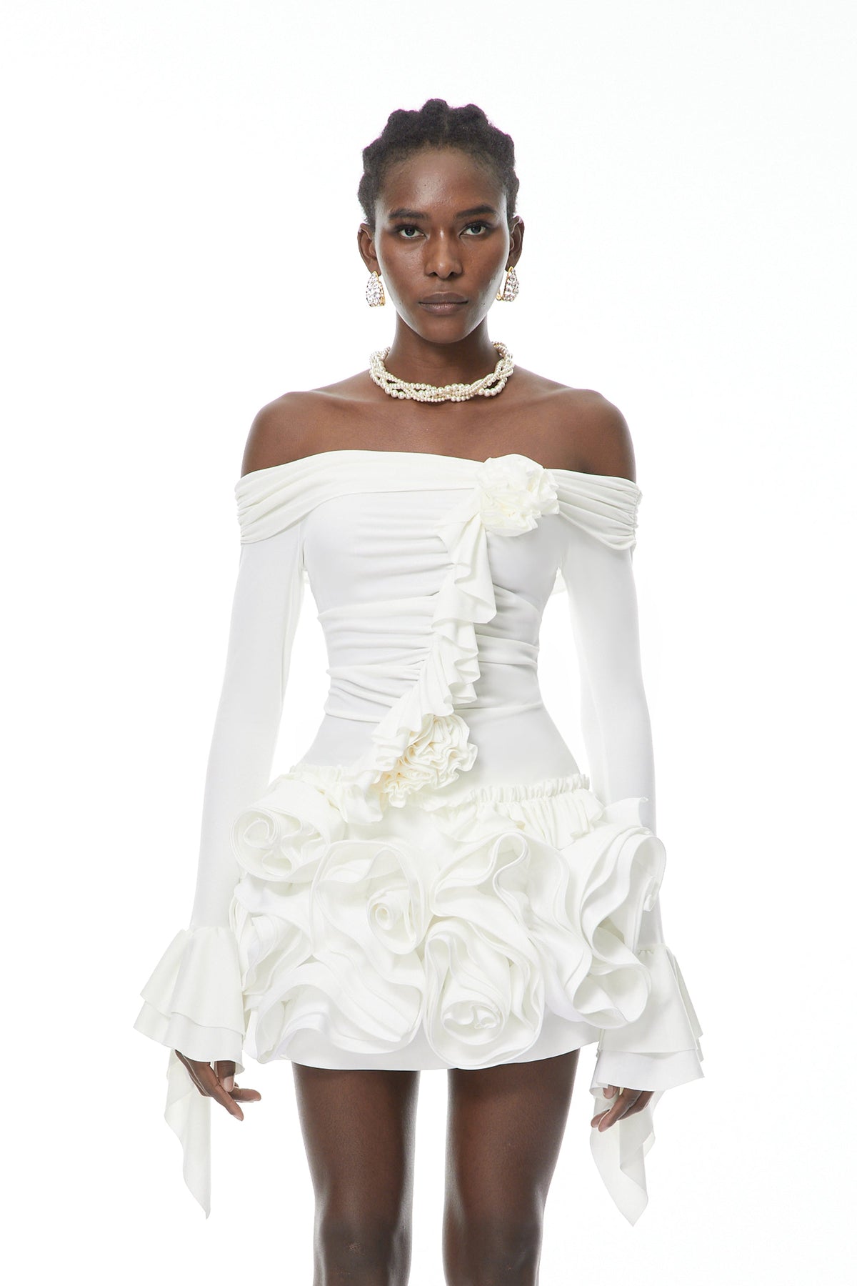 Vanessa White Blouse & Skirt Set with 3D Petals (Final Sale-US Only)