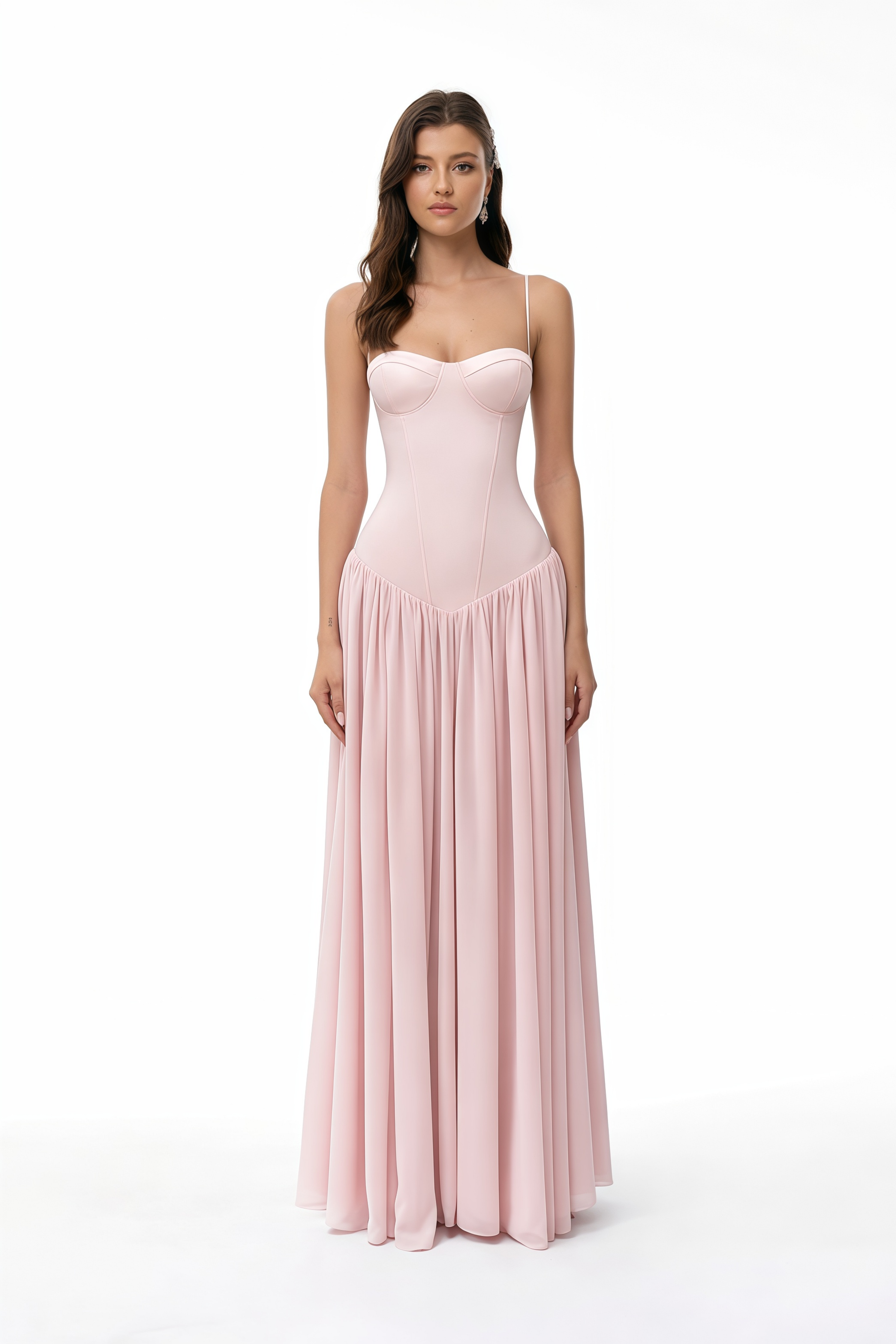 Vasylyna Pink Sweetheart Pleated Maxi Dress