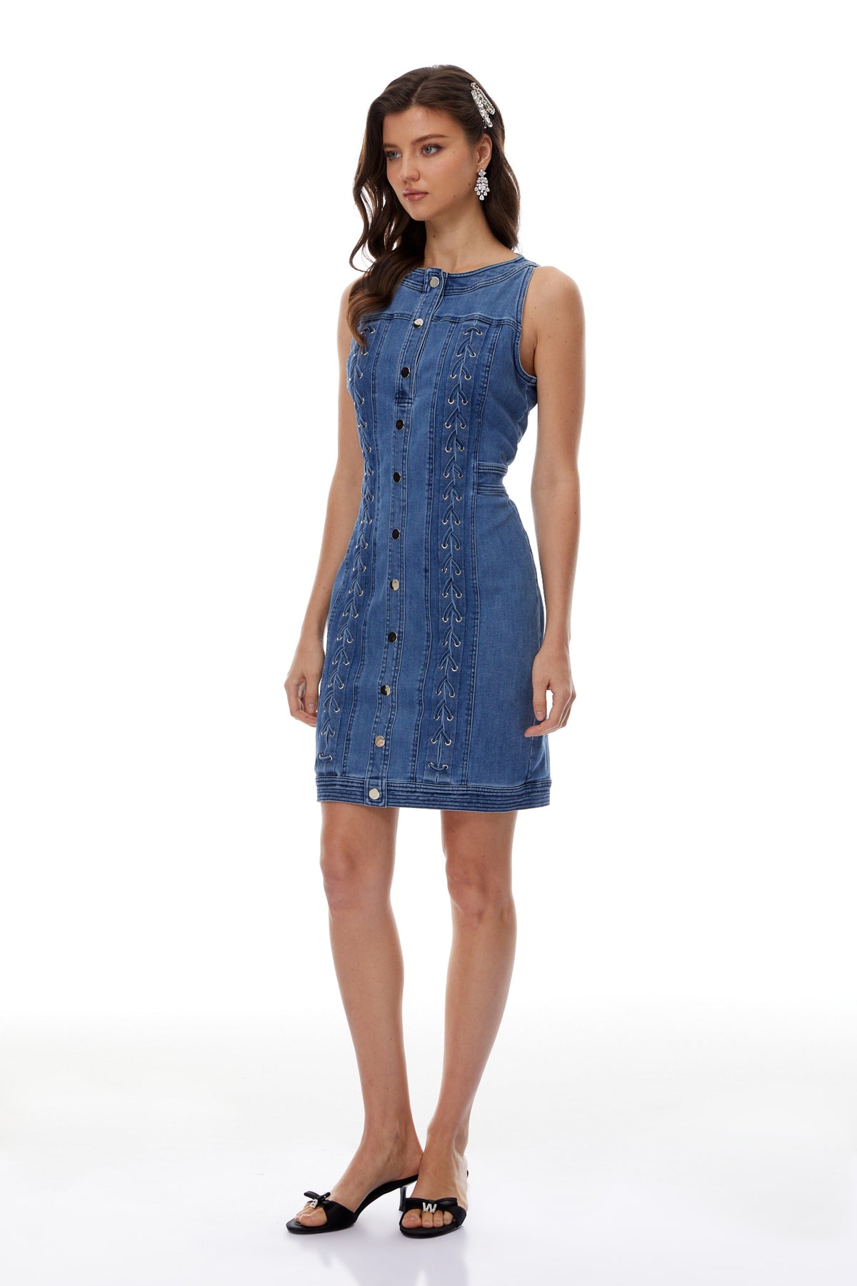 Veronika Blue Lace-Up Design Denim Mini Dress (Final Sale)