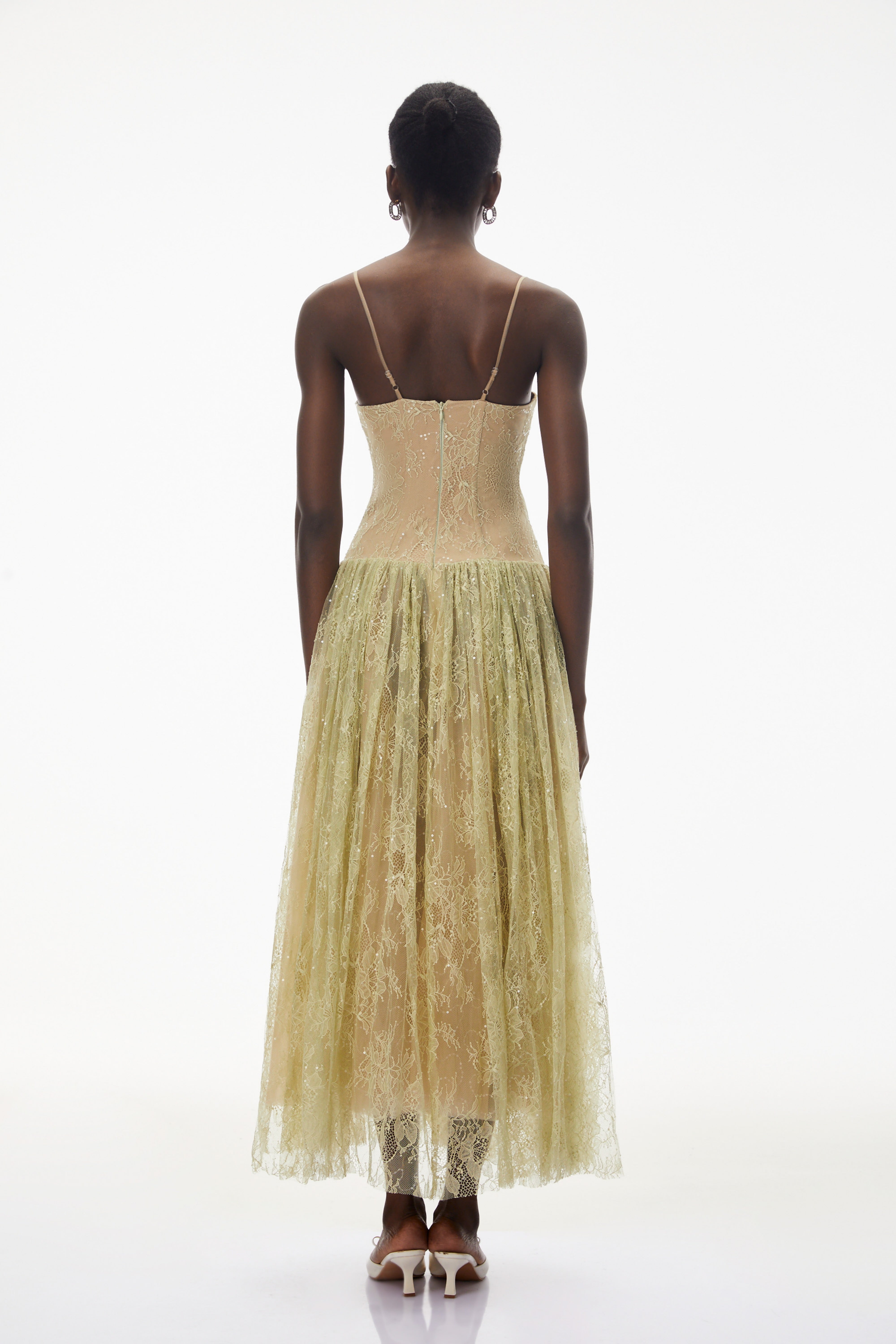 Severine Green Floral Lace Tulle Maxi Dress