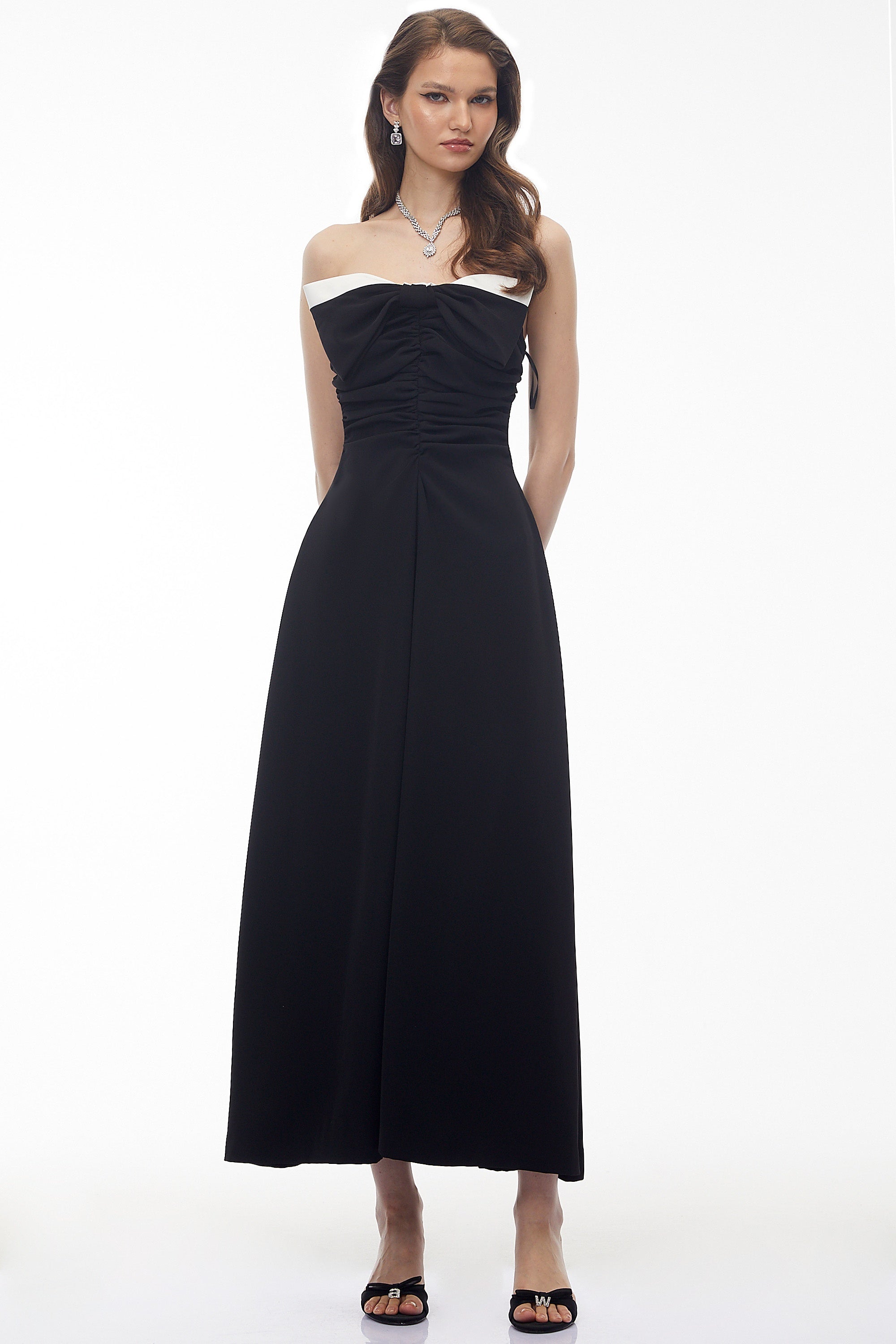 Victoria Color Block Off Shoulder Maxi Dress with Bow