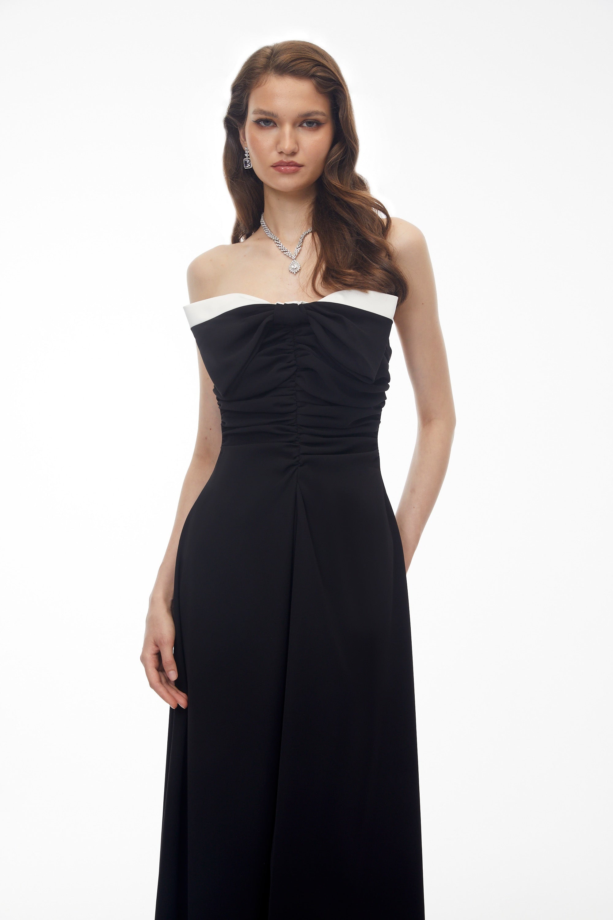 Victoria Color Block Off Shoulder Maxi Dress with Bow (Final Sale)