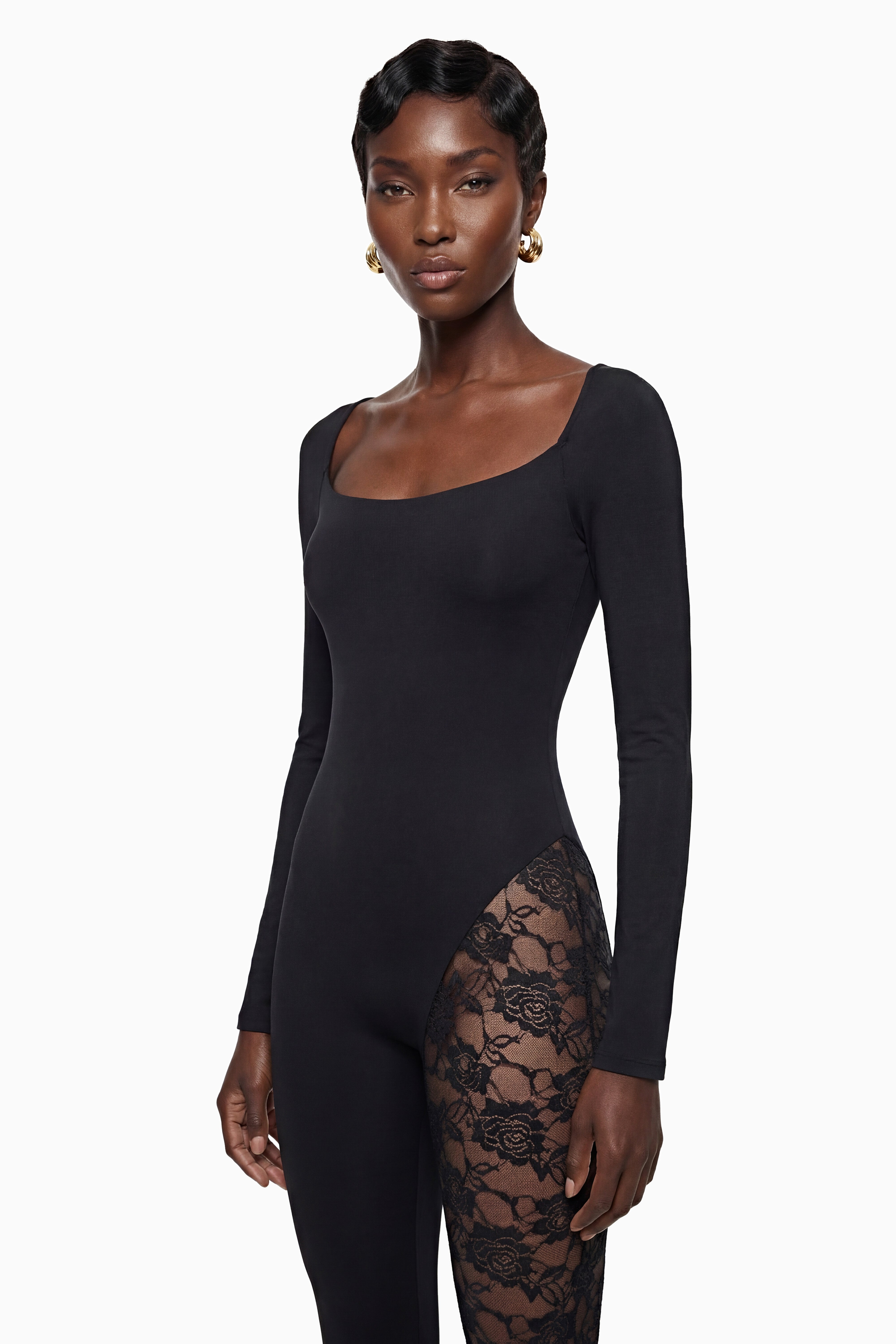 Vilma Black Lace Panel Jumpsuit