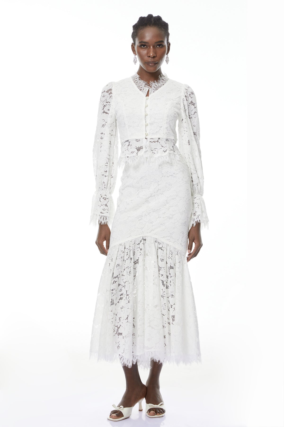 Vilma White Floral Lace Blouse & Skirt Set