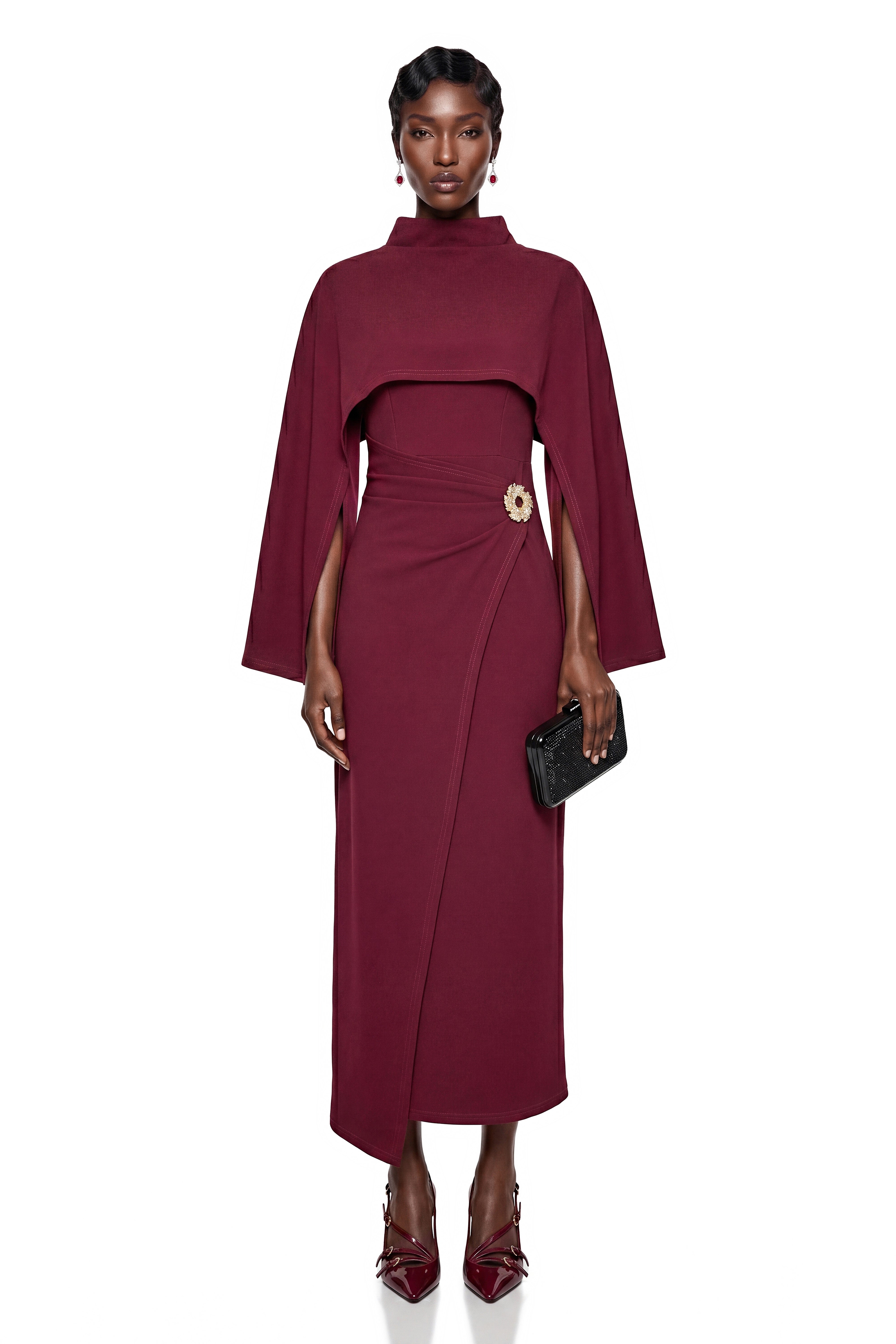 Violet Burgundy Cape Maxi Dress