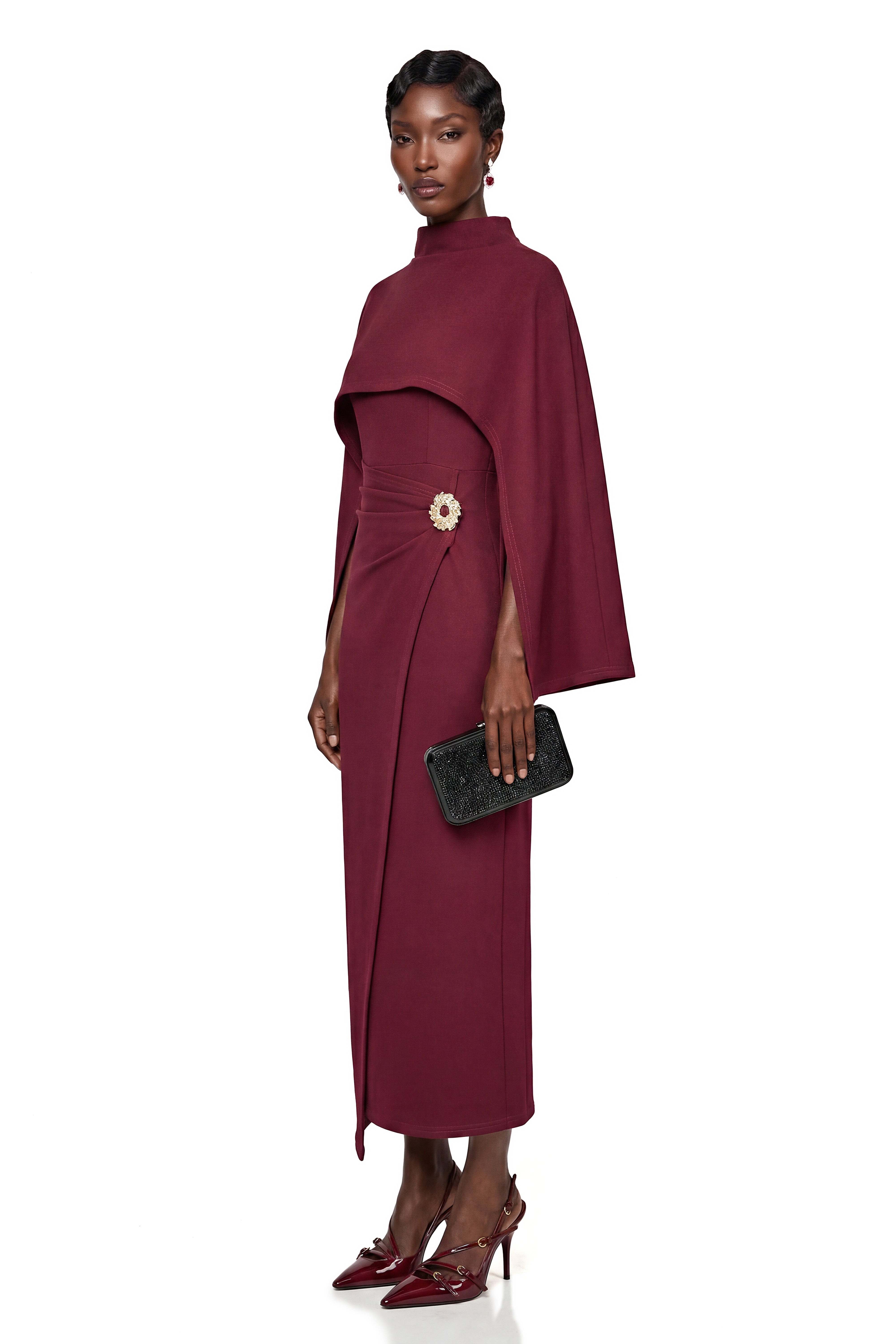 Violet Burgundy Cape Maxi Dress