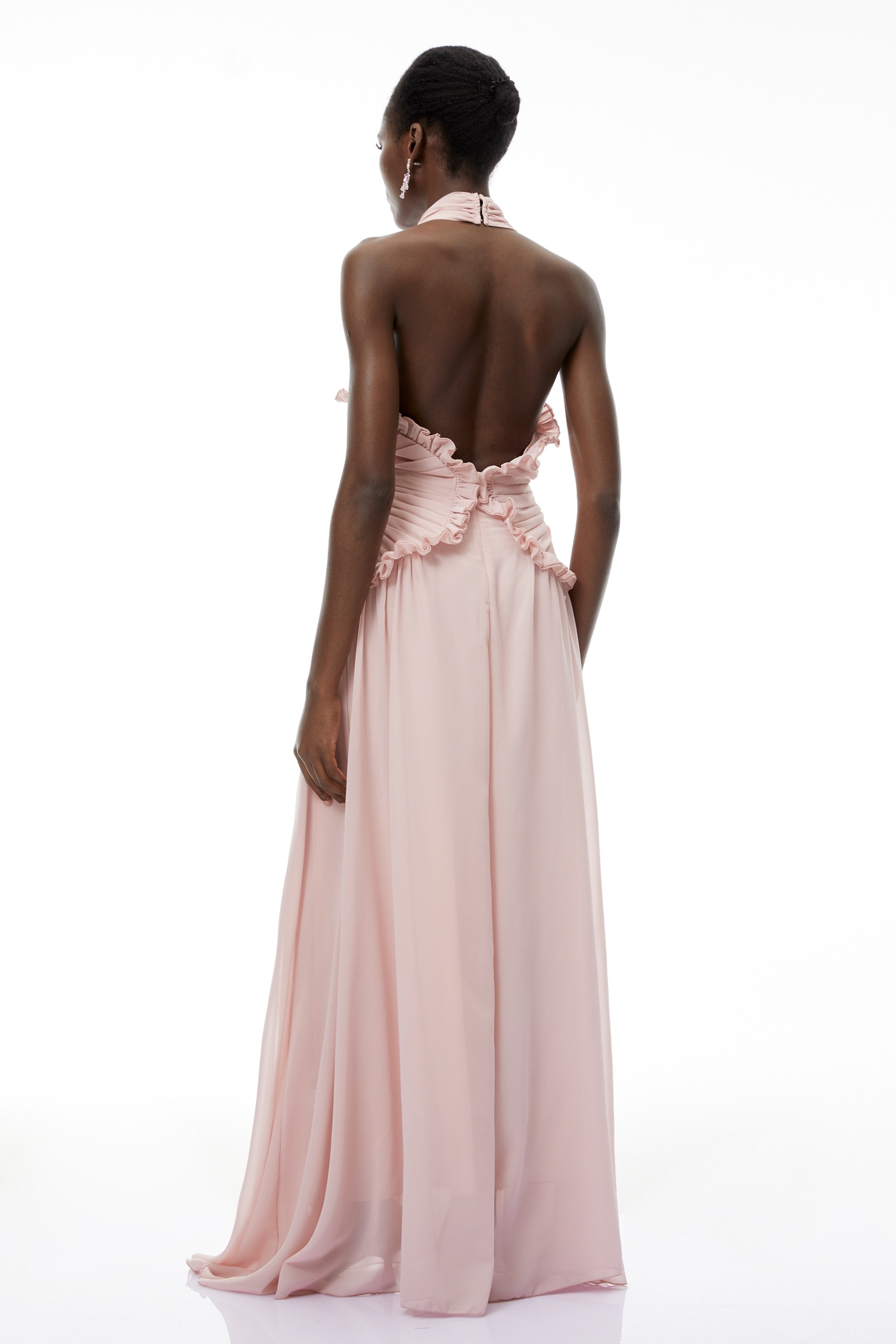 Violeta Pink Halterneck Backless Ruffled Maxi Dress (Final Sale-US Only)