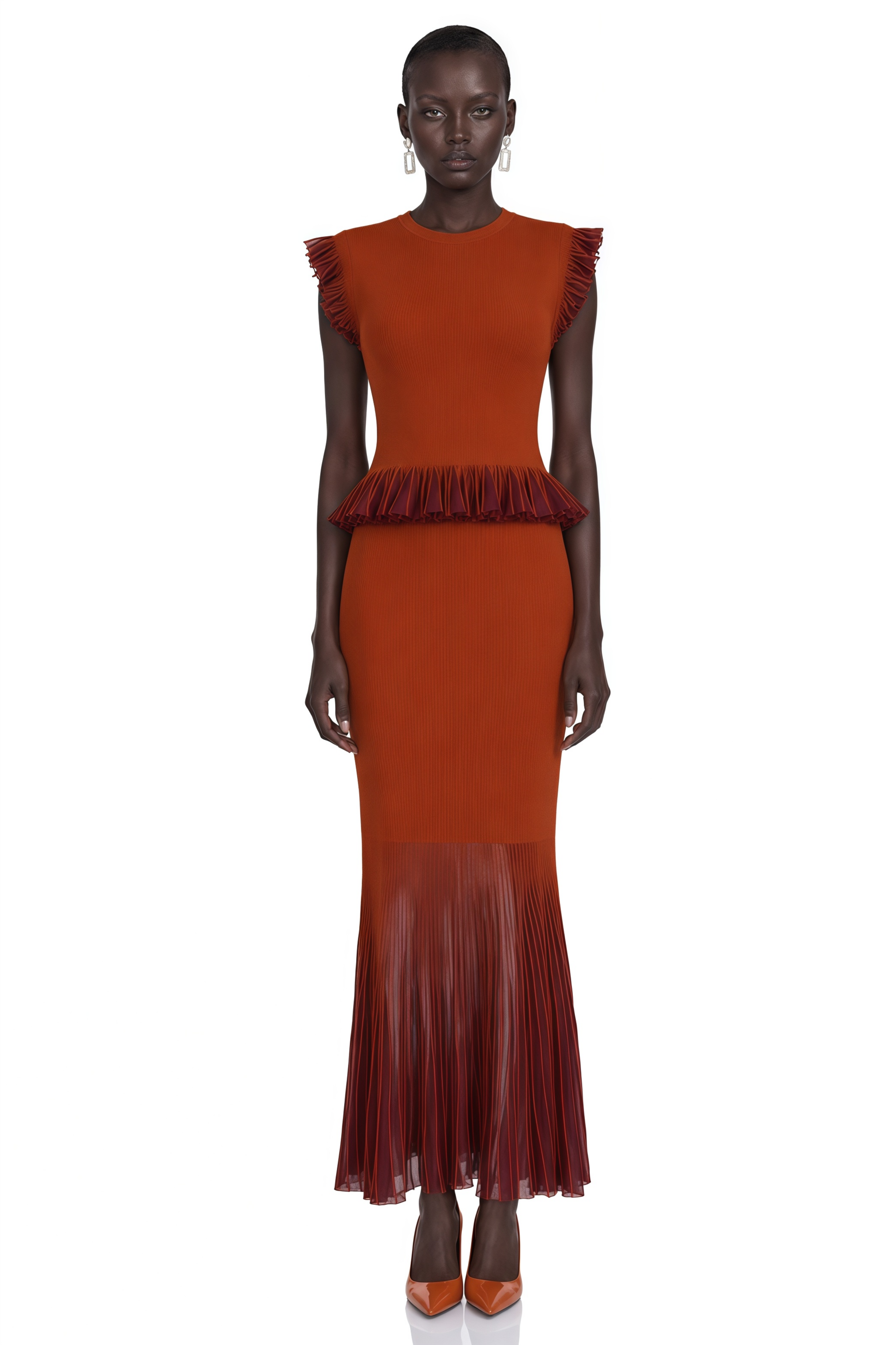 Virginia Red Top & Skirt Set with Ruffled Trim
