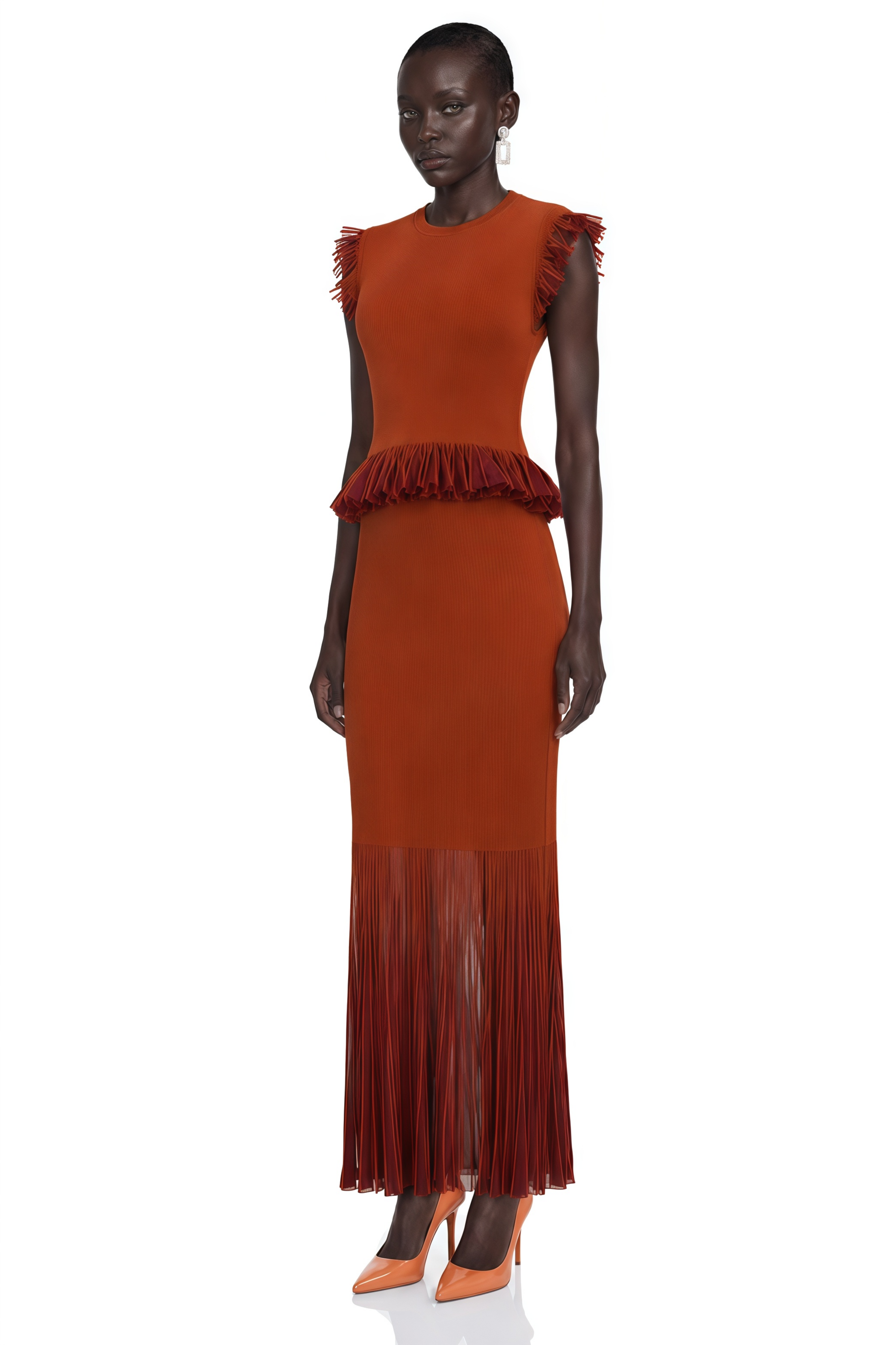 Virginia Red Top & Skirt Set with Ruffled Trim