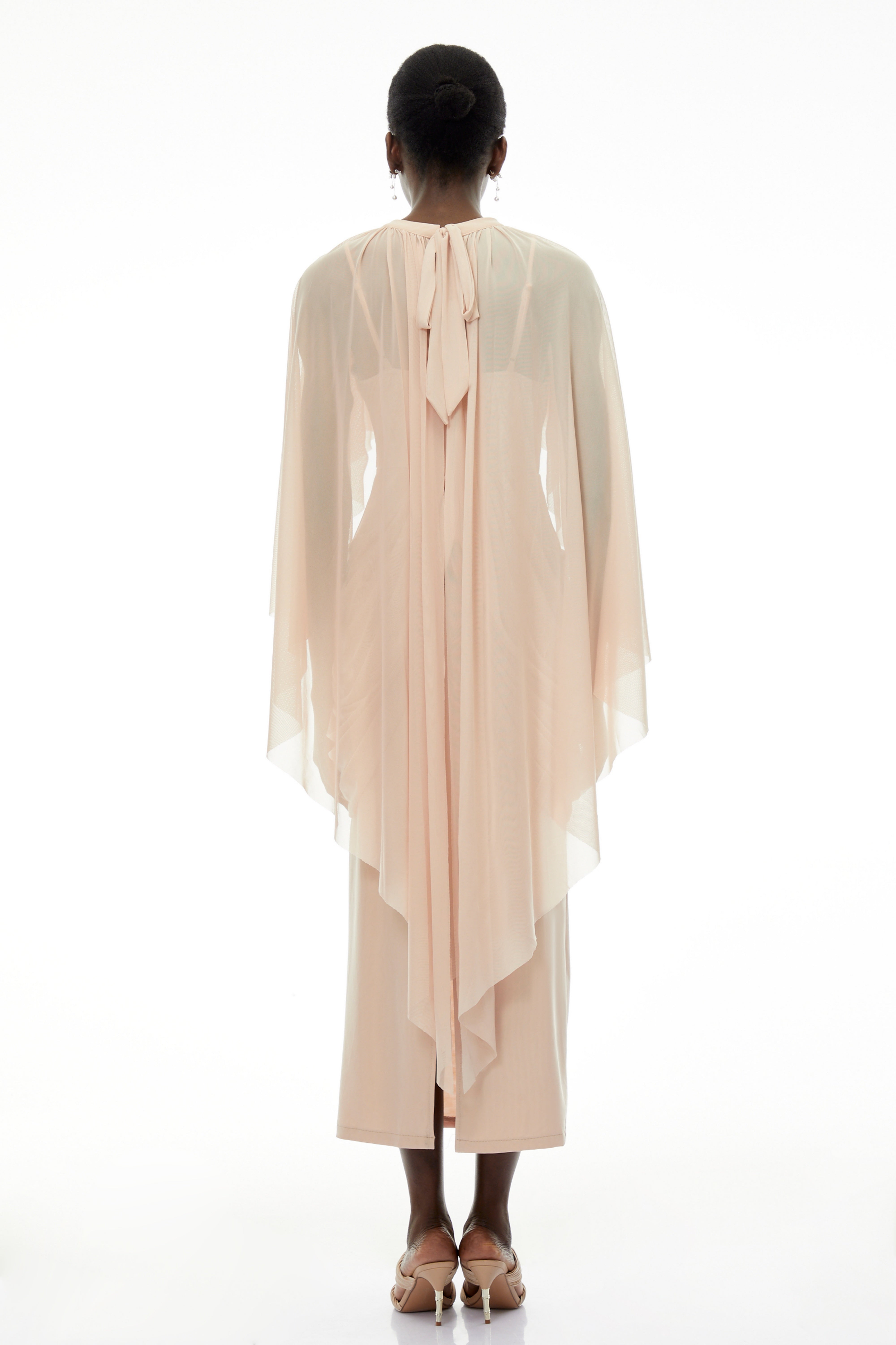 Vivienne Ruched Maxi Dress with Cape Sleeves