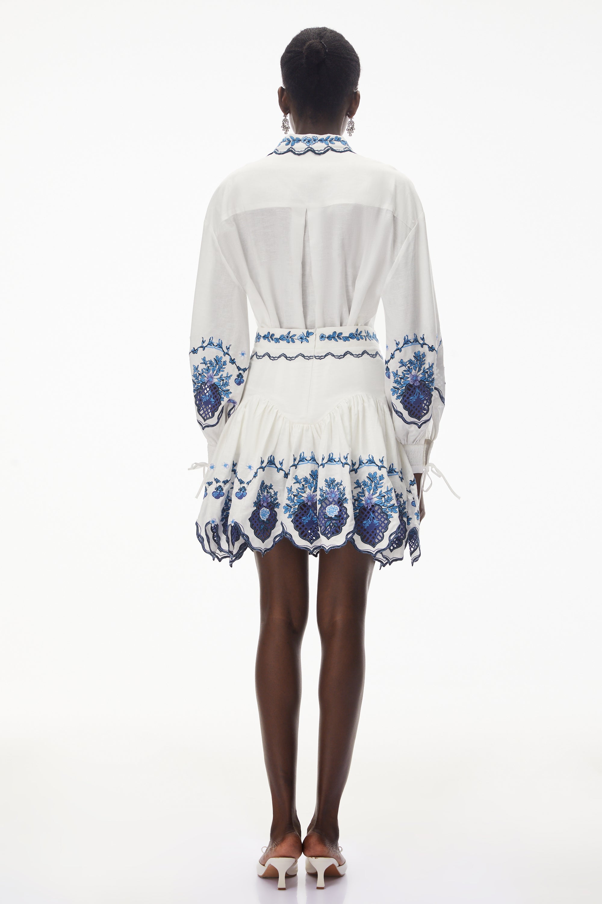 Vivienne White Embroidered Blouse & Skirt Set with Cut-Outs