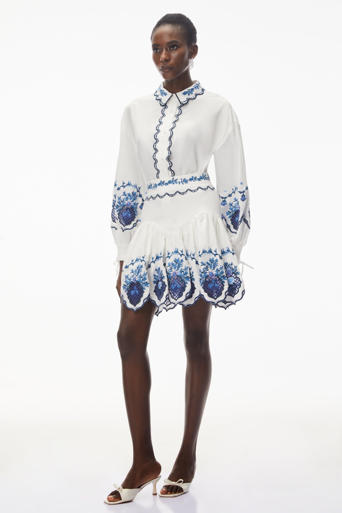 Vivienne White Embroidered Blouse & Skirt Set with Cut-Outs
