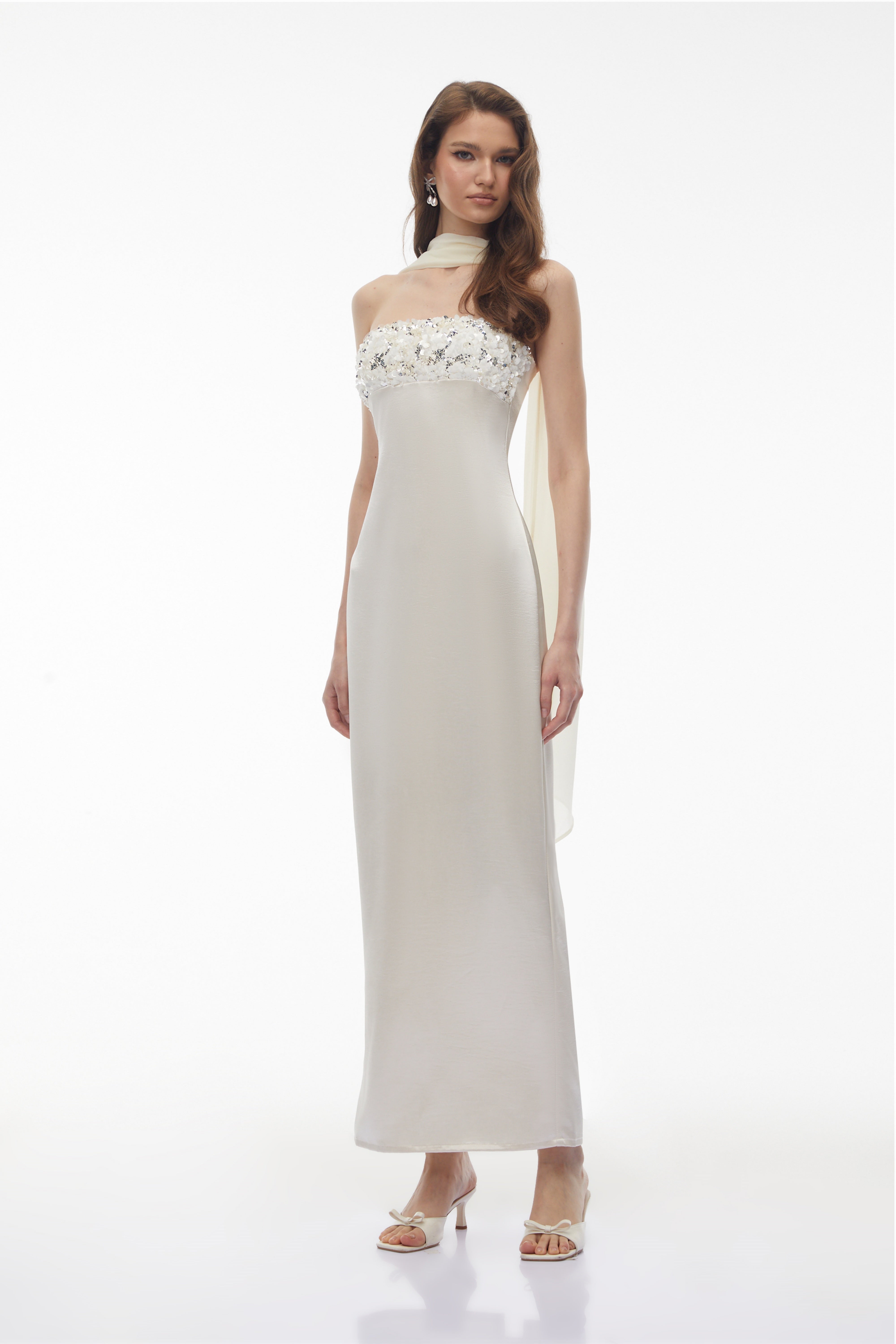 Vivienne White Off Shoulder Sequin Maxi Dress
